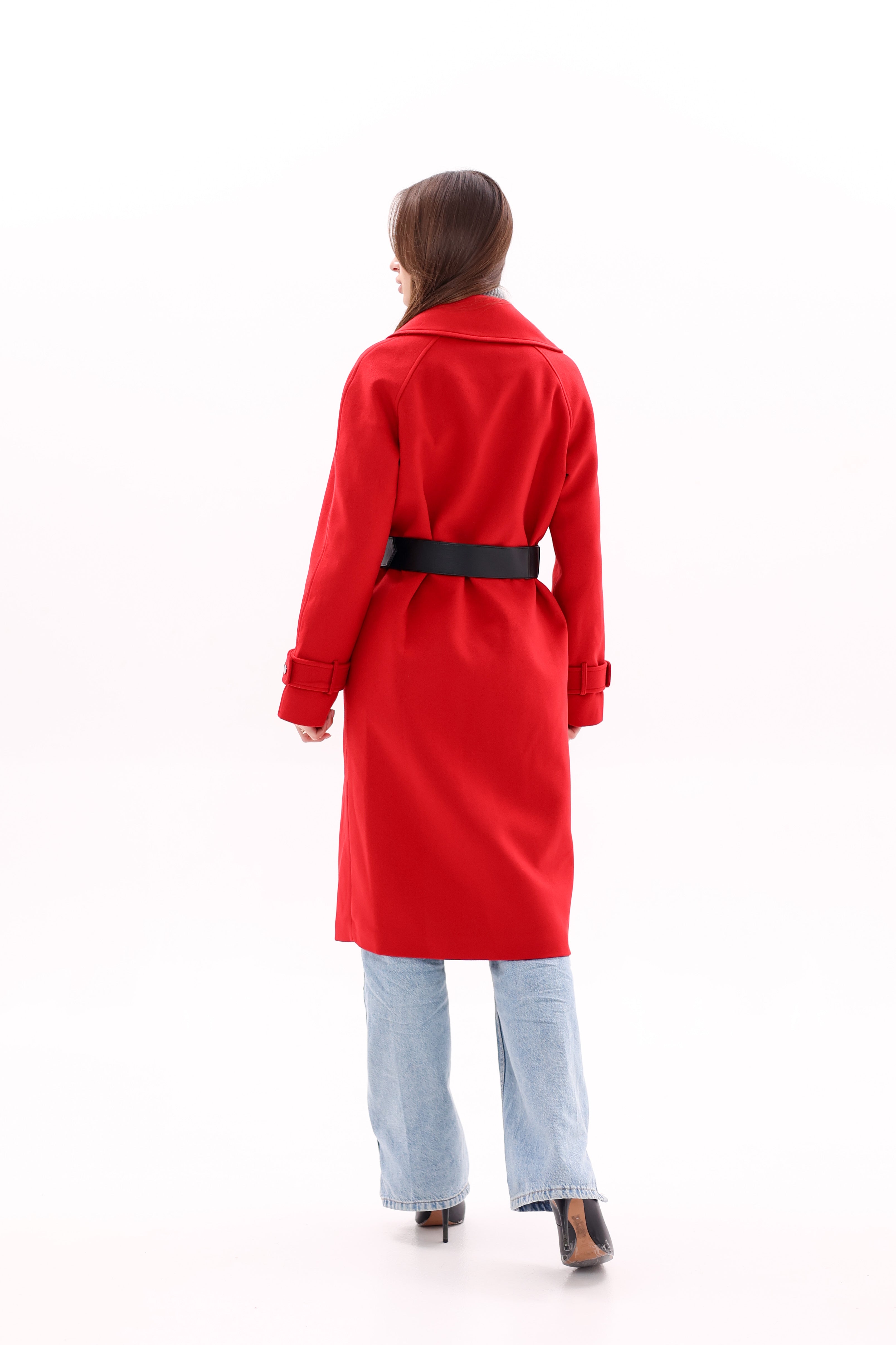 Karina Belted Wool Cashmere Blend Overcoat in Ruby