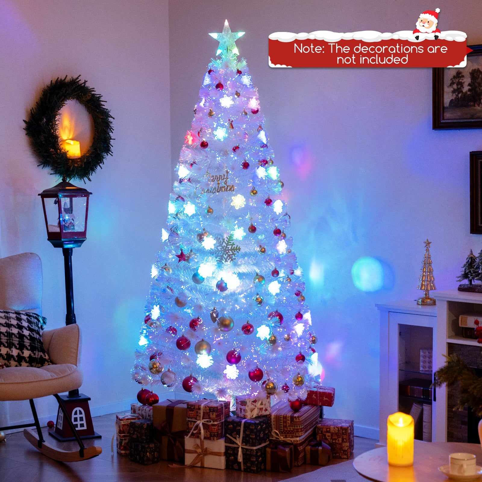 5/6/7 Feet Pre-Lit White Artificial Christmas Tree with Iridescent Leaves