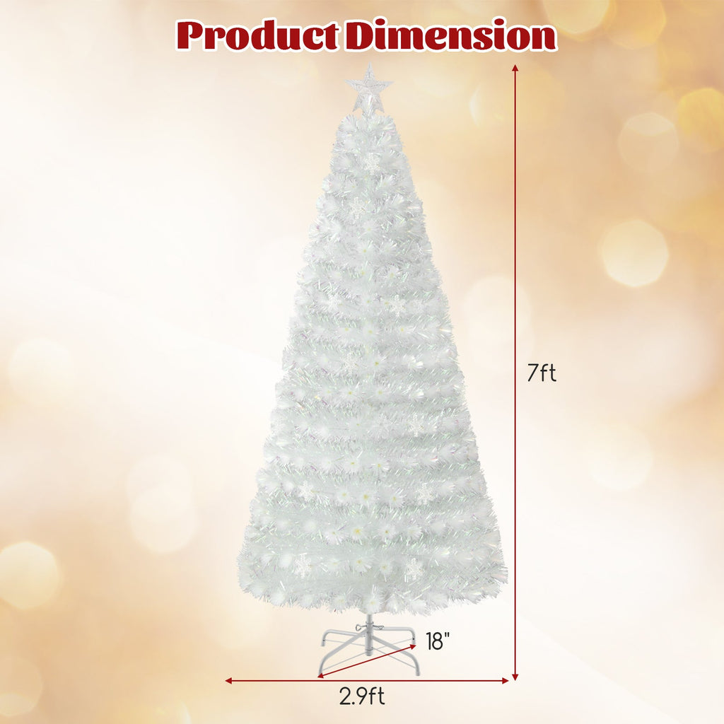 5/6/7 Feet Pre-Lit White Artificial Christmas Tree with Iridescent Leaves