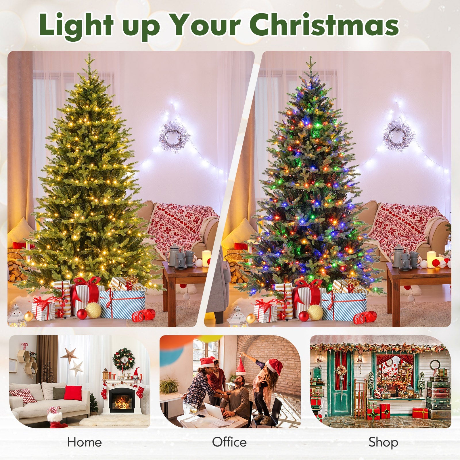 5 Feet Artificial Xmas Tree Hinged with 11 Lighting Modes and Remote Control