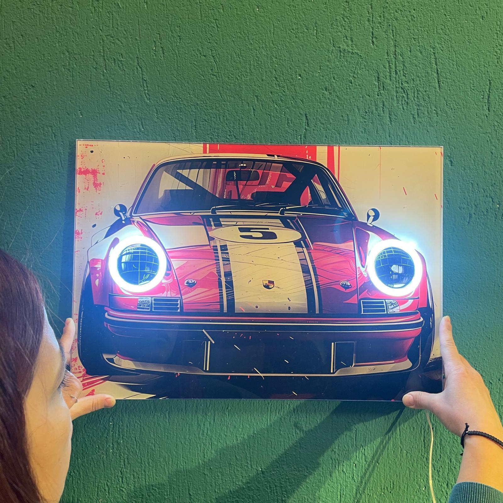 Neon LED Car Wall Art Sign - Custom UV-Printed Acrylic Decor