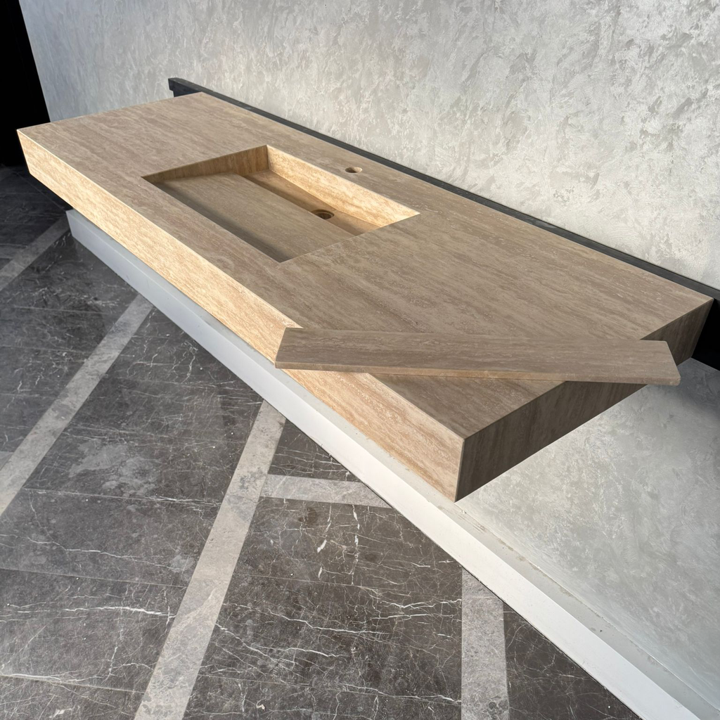 Vein Cut Travertine Natural Stone Bathroom Sink - Handmade Modern