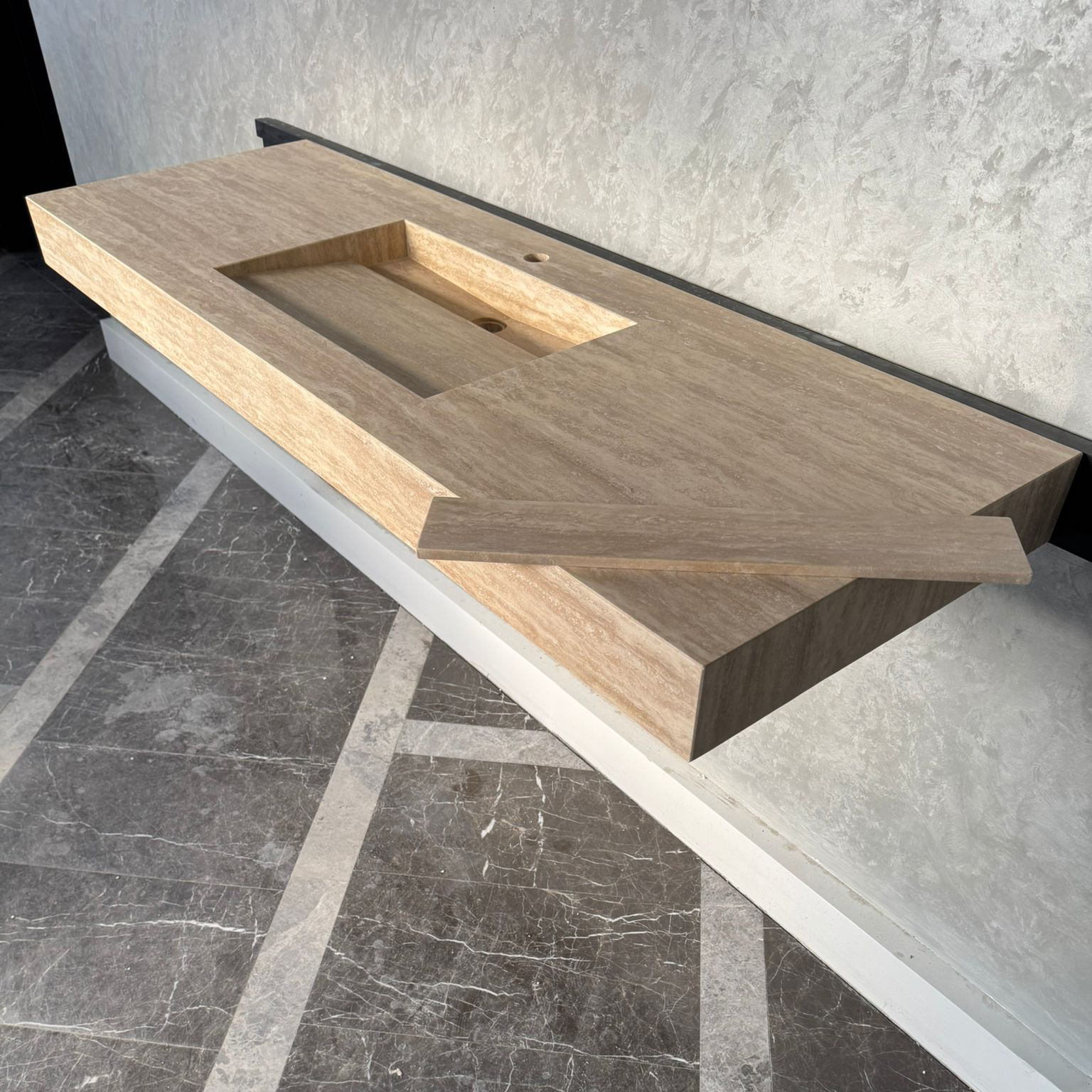 Vein Cut Travertine Natural Stone Bathroom Sink - Handmade Modern