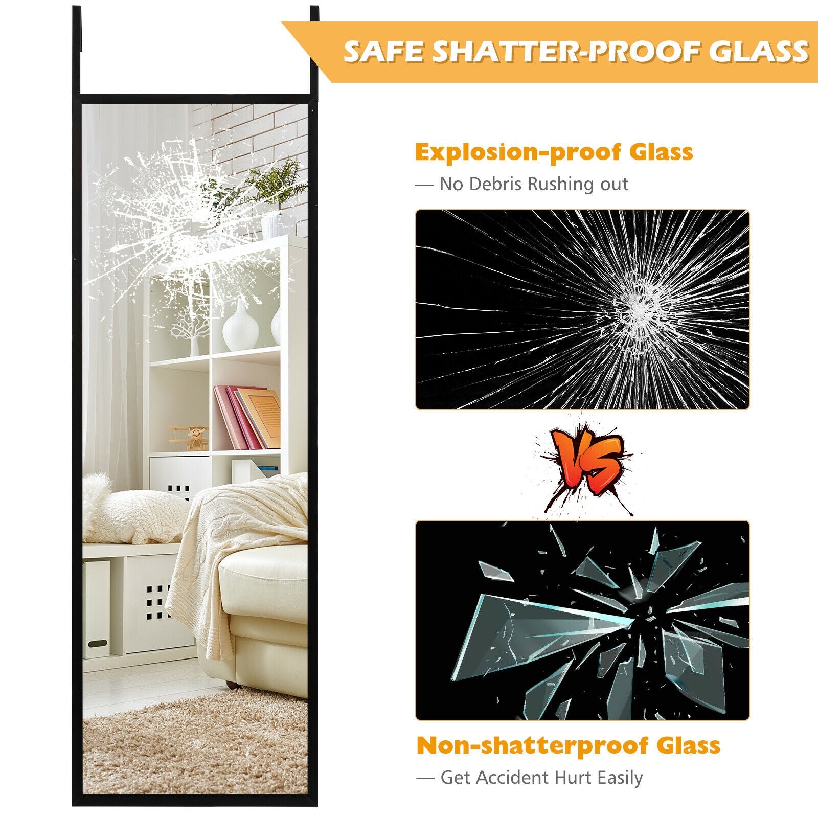 Full Length Metal Door Mirror with Adjustable Hook