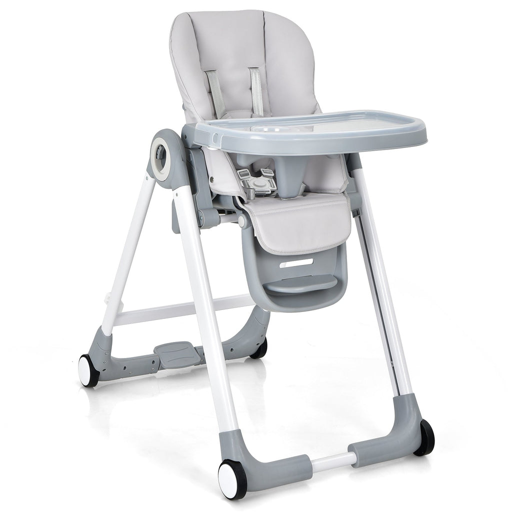 Baby Folding Convertible High Chair with Wheels and Adjustable Height