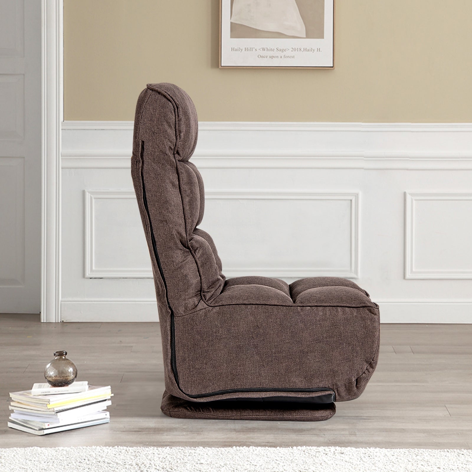360-Degree Swivel Folding Floor Chair with 6 Adjustable Positions
