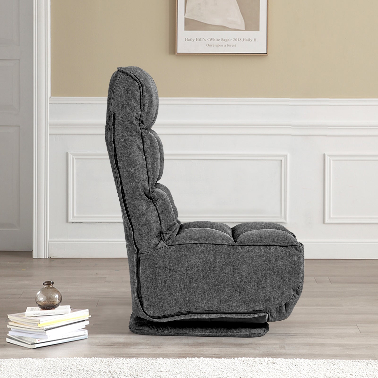 360-Degree Swivel Folding Floor Chair with 6 Adjustable Positions