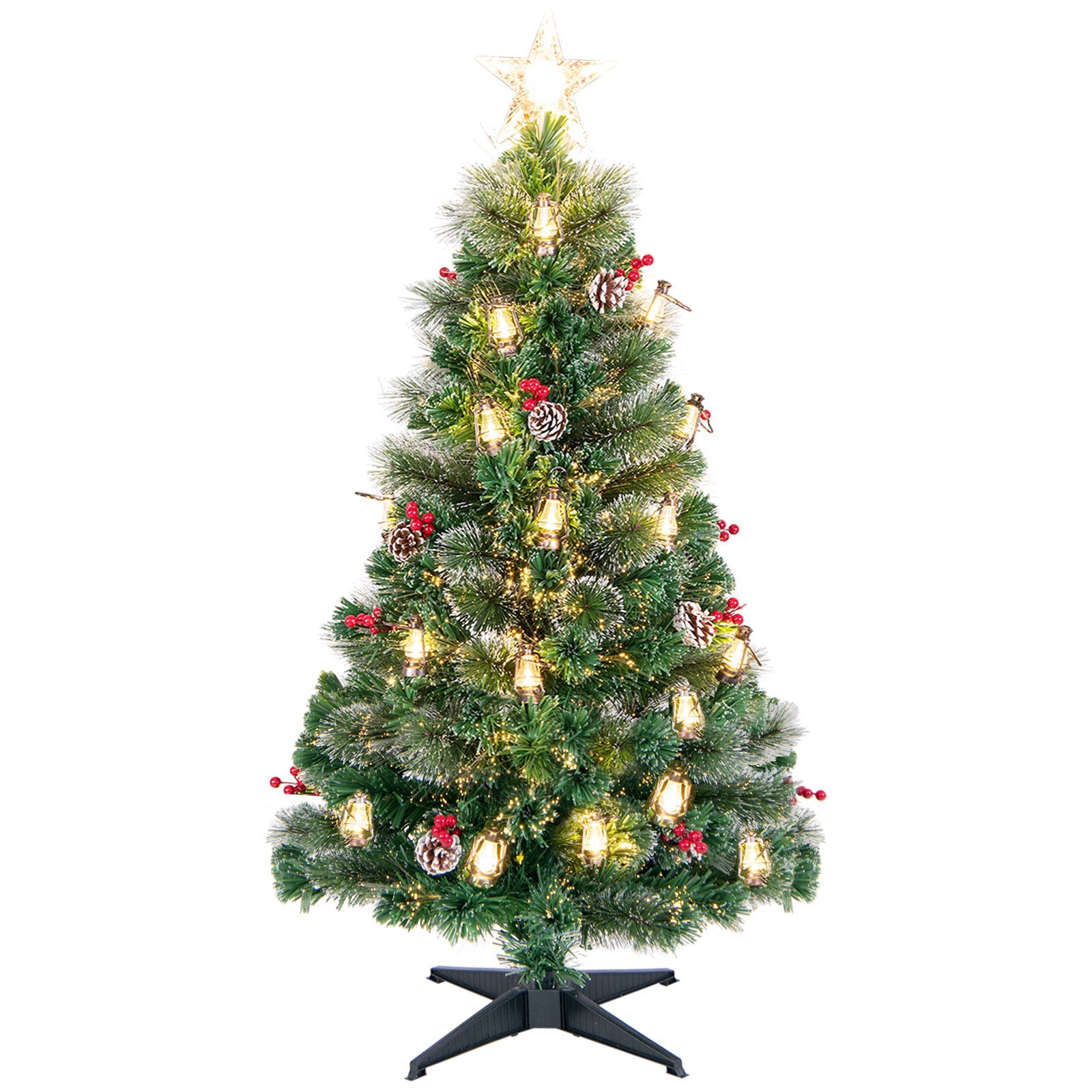 5/6/7 Feet Artificial Christmas Tree with Red Berries and Kerosene Lamps