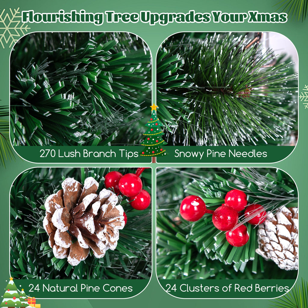 5/6/7 Feet Artificial Christmas Tree with Red Berries and Kerosene Lamps