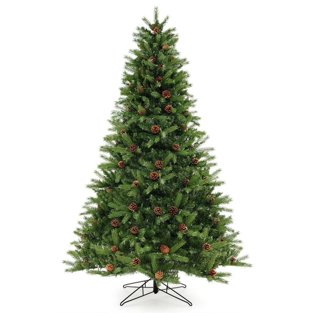 6/7 FT Artificial Christmas Tree with Pine Cones and Adjustable Brightness
