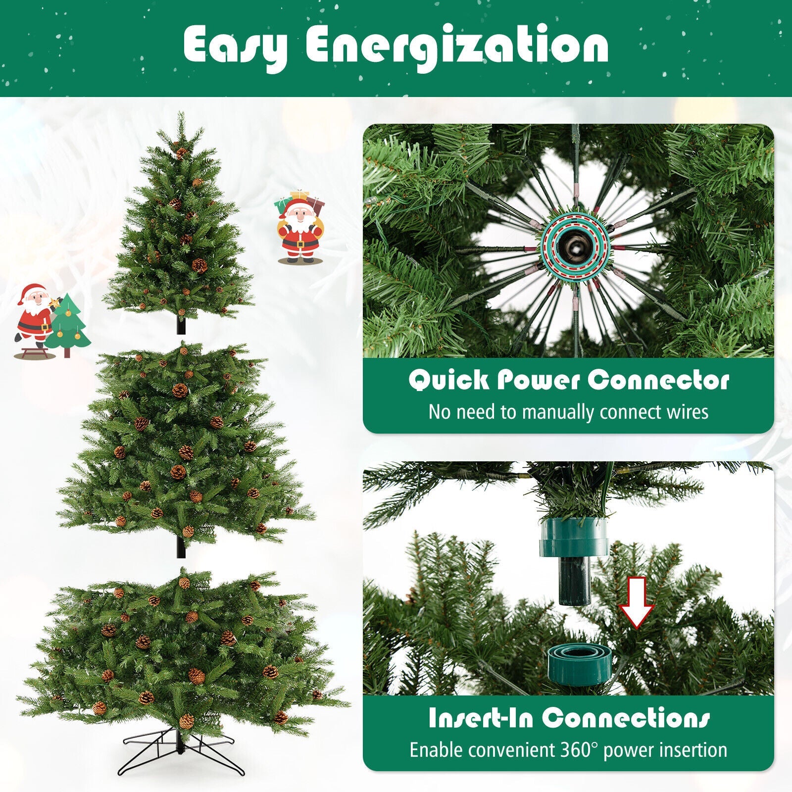 6/7 FT Artificial Christmas Tree with Pine Cones and Adjustable Brightness