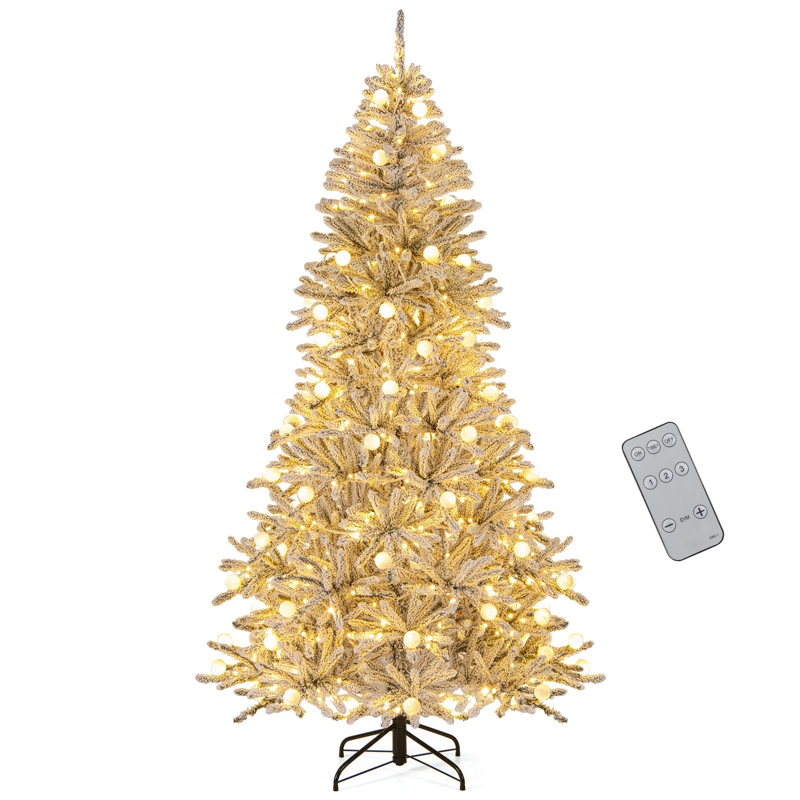6 Feet Snow-flocked Artificial Christmas Tree Pre-lit Hinged with 81 Sphere Lights and Remote