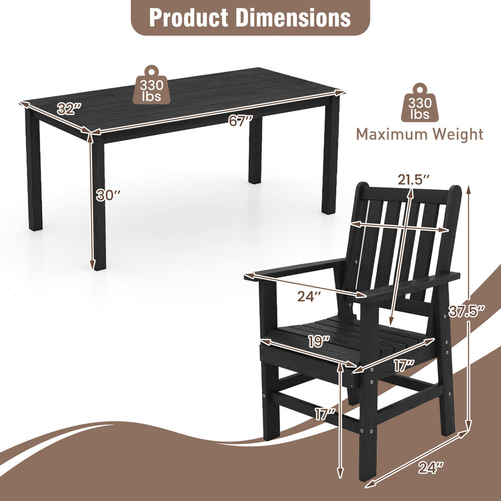 7 Pieces Patio Dining Set Outdoor HDPE Weather Resistant Table and Chairs Set