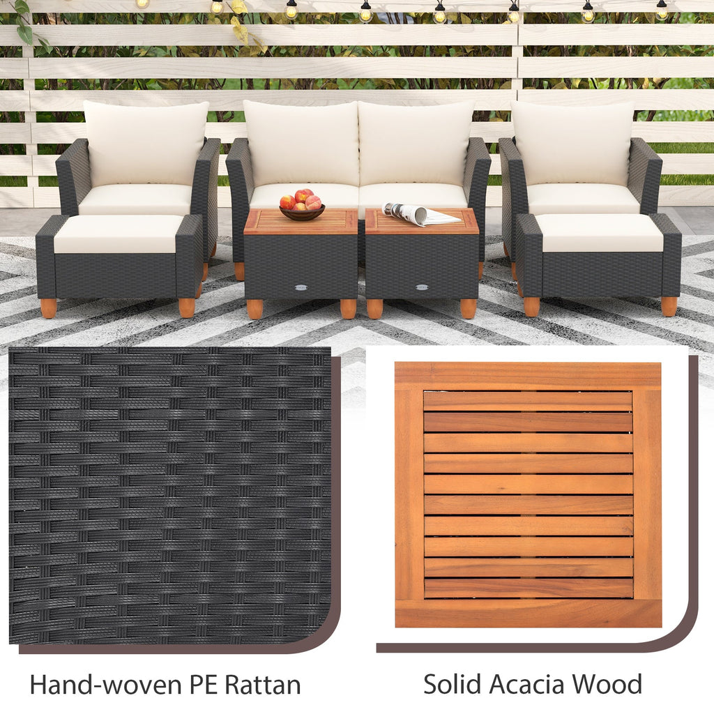 7 Pieces Patio Furniture PE Rattan Sectional Sofa Set with Armchairs and Table-white