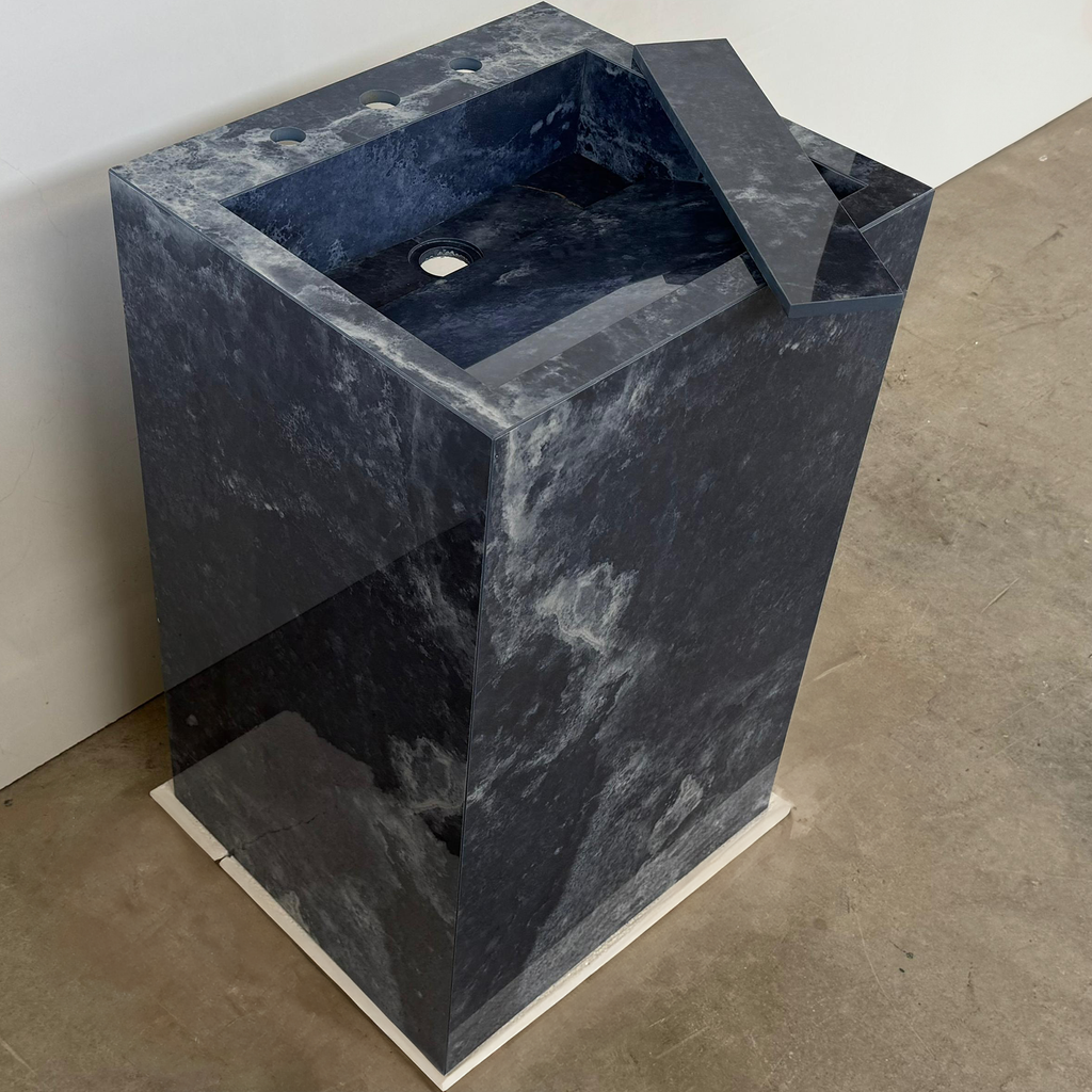 Ocean Blue Handcrafted Porcelain Pedestal Sink Marble Look Freestanding Bathroom