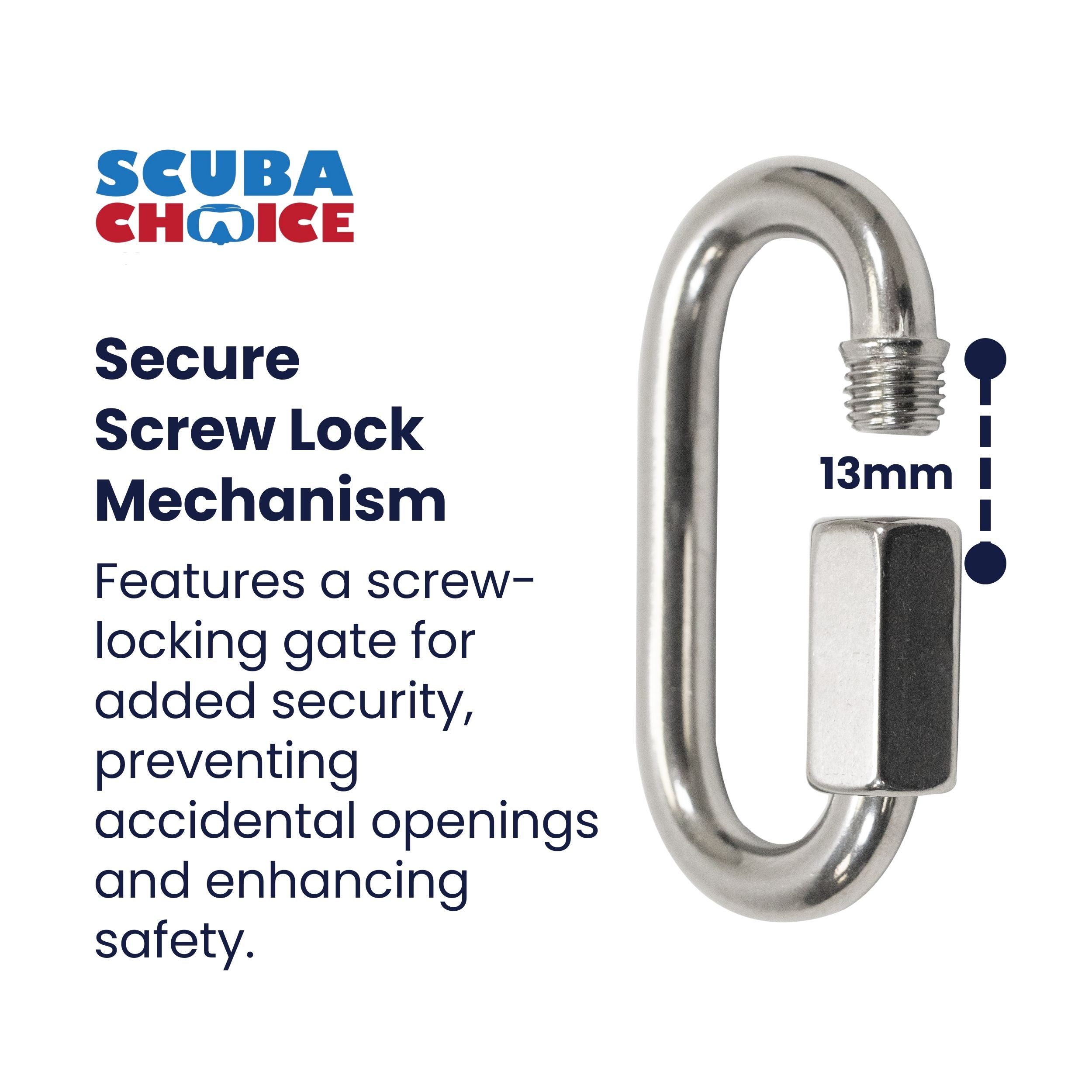Scuba Choice 9cm SS Oval Quick Link Carabiner W/ Screw 13mm Opening