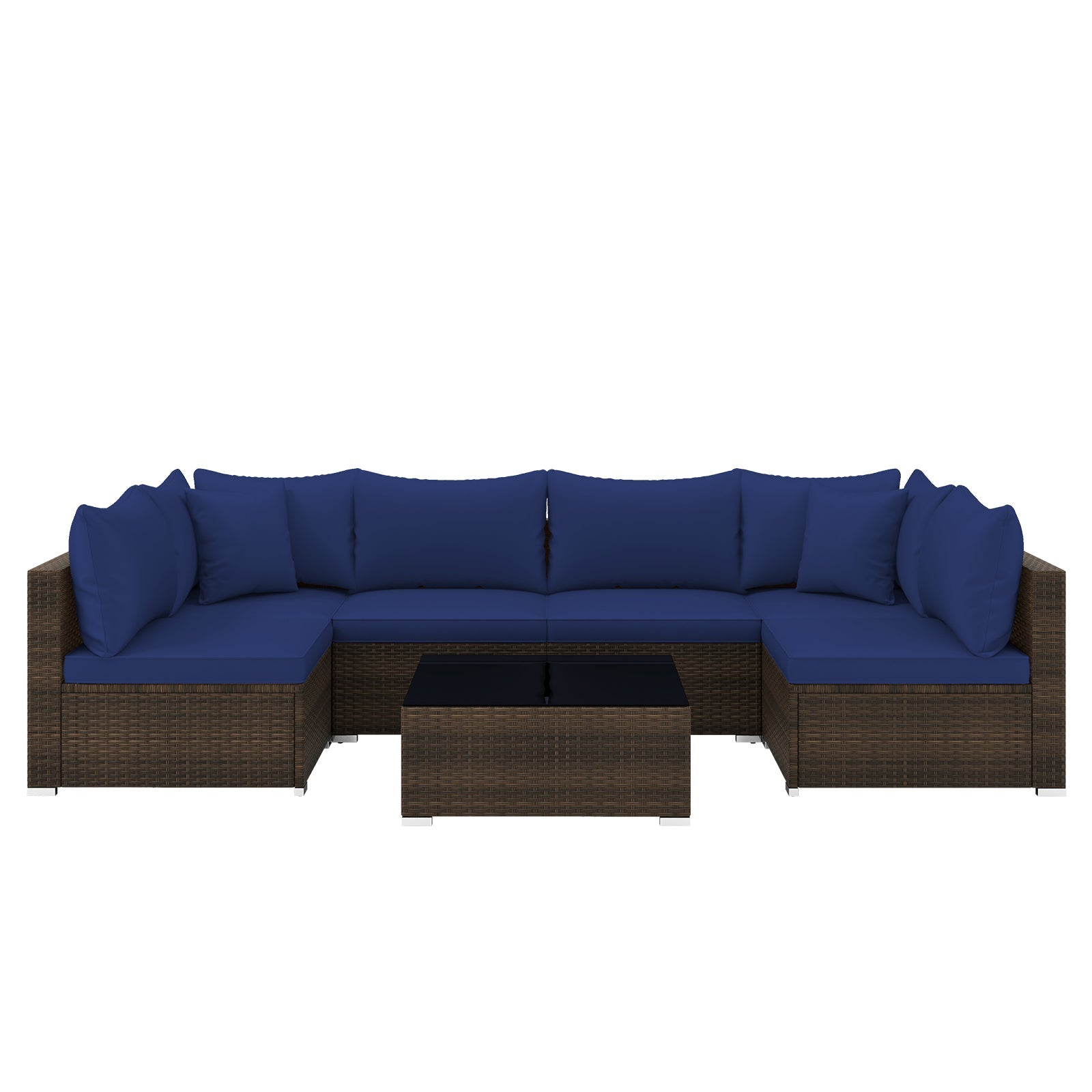 7 Pieces Patio Rattan Furniture Set with Sectional Sofa Cushions
