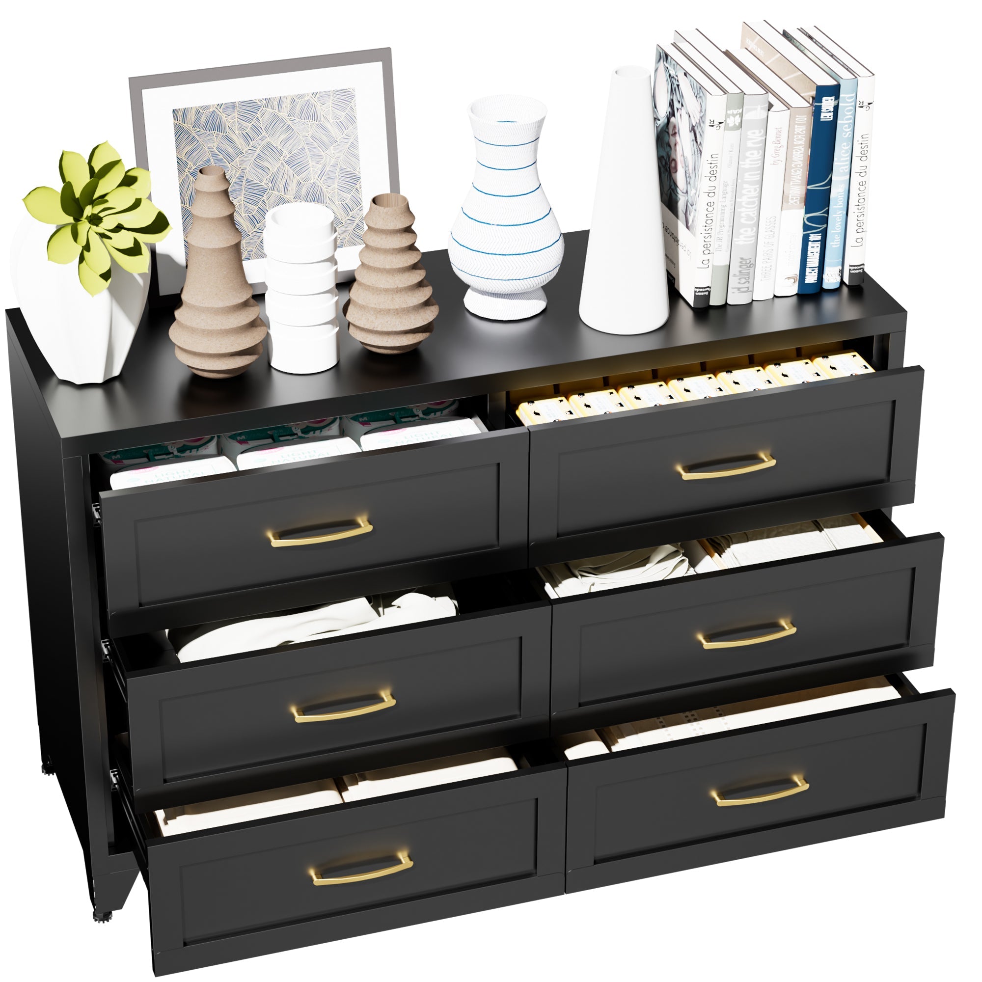 Dresser 6-Drawer Black Steel Smooth-Glide Powder Coat 47.3x15.8x30 In