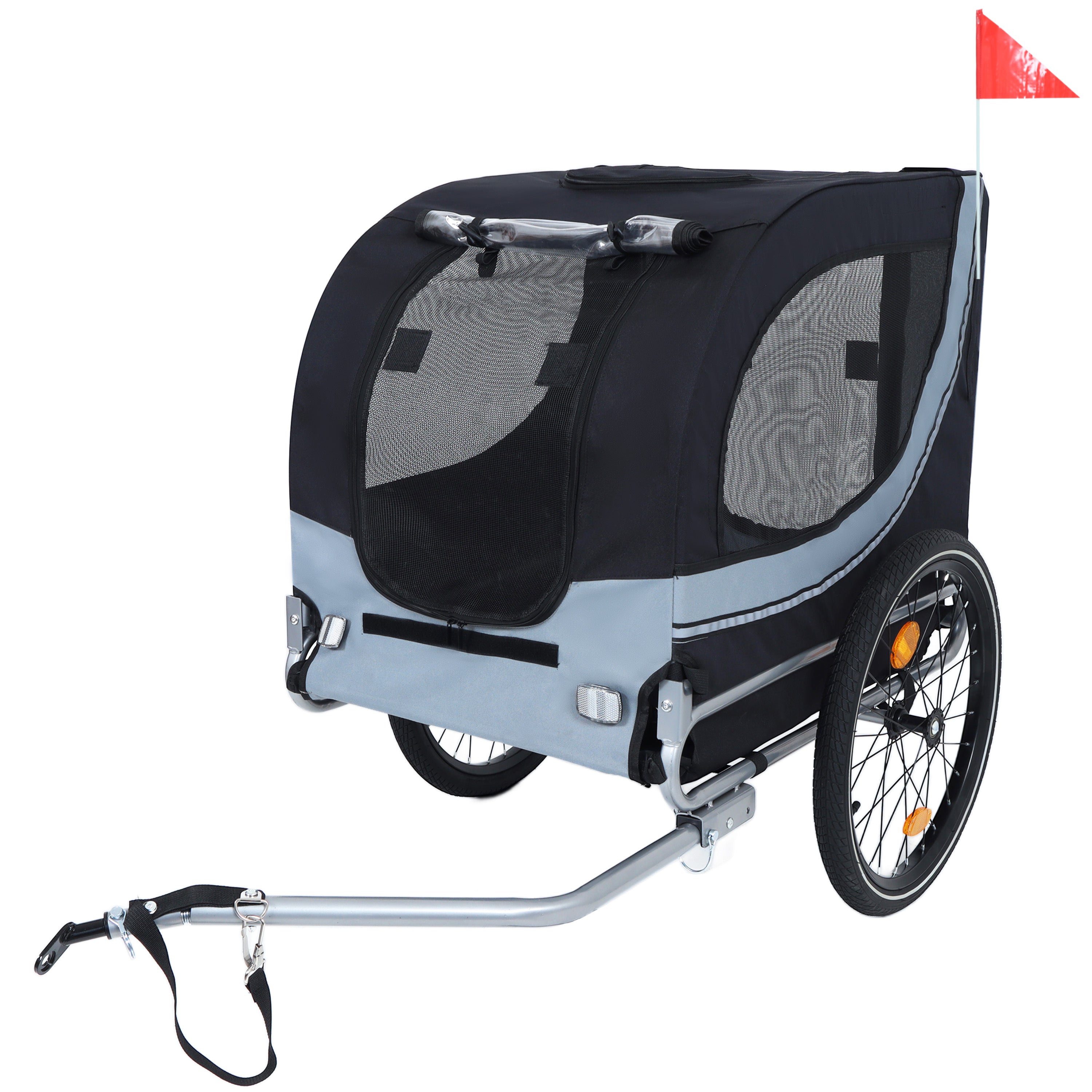 Large Folding Bike Trailer for Dogs – 66LB Capacity All-Terrain Pet Carrier, Durable Steel Frame for Cycling, Jogging, Camping & Outdoor Adventures, Black- Gray