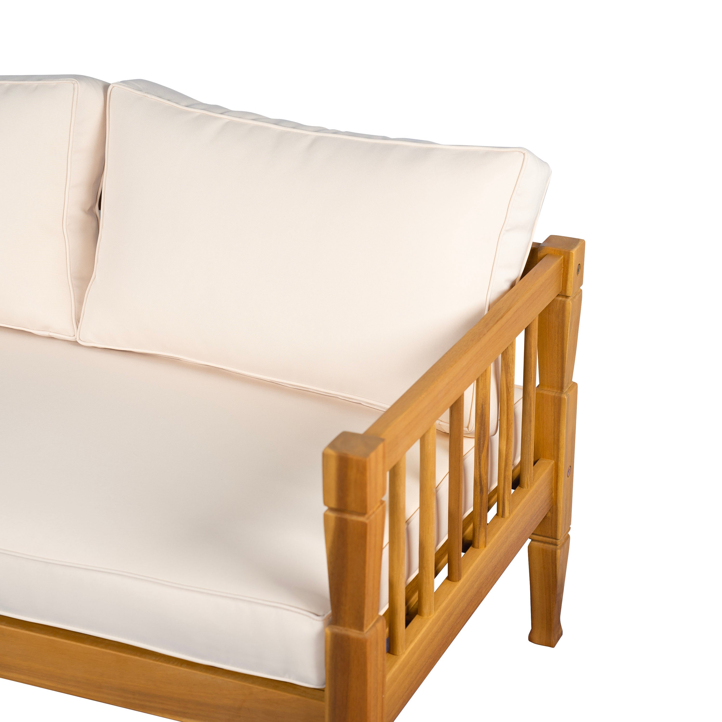 Outdoor Conversation Set Acacia Wood Teak Beige Cushion 4 Piece Seats 4