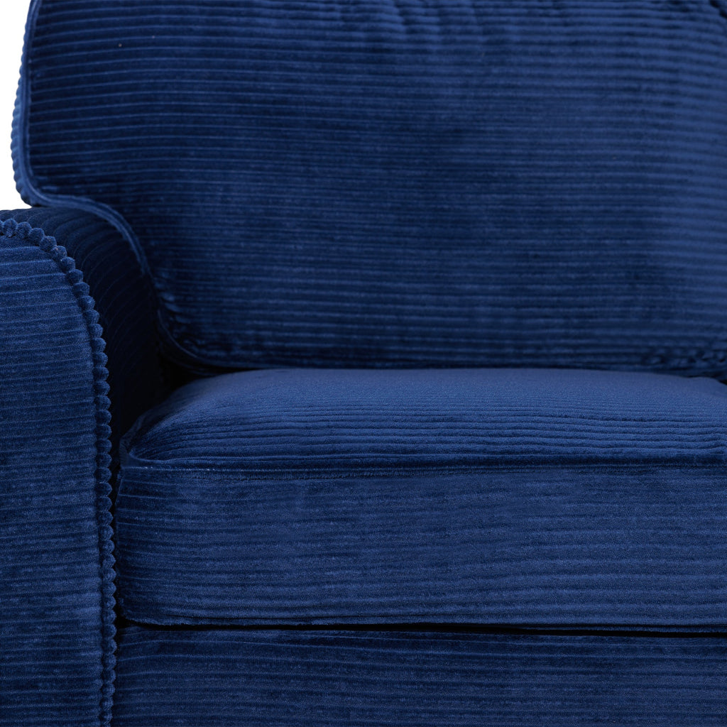 Loveseat Modern Corduroy Blue Removable Cushions Padded Arms 57 In 375 LB