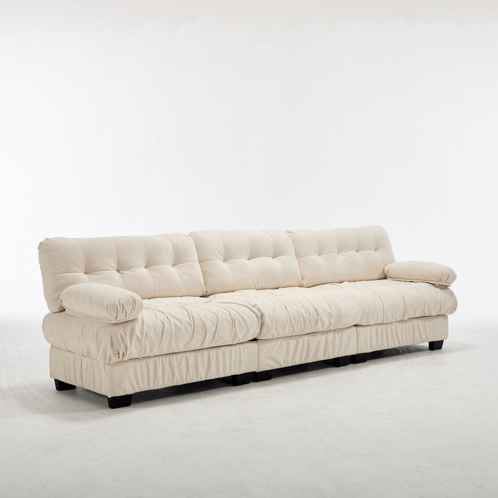 Sectional Sofa Cloud Modular Flannelette Beige 3 Seat 123 In 5 Pillows