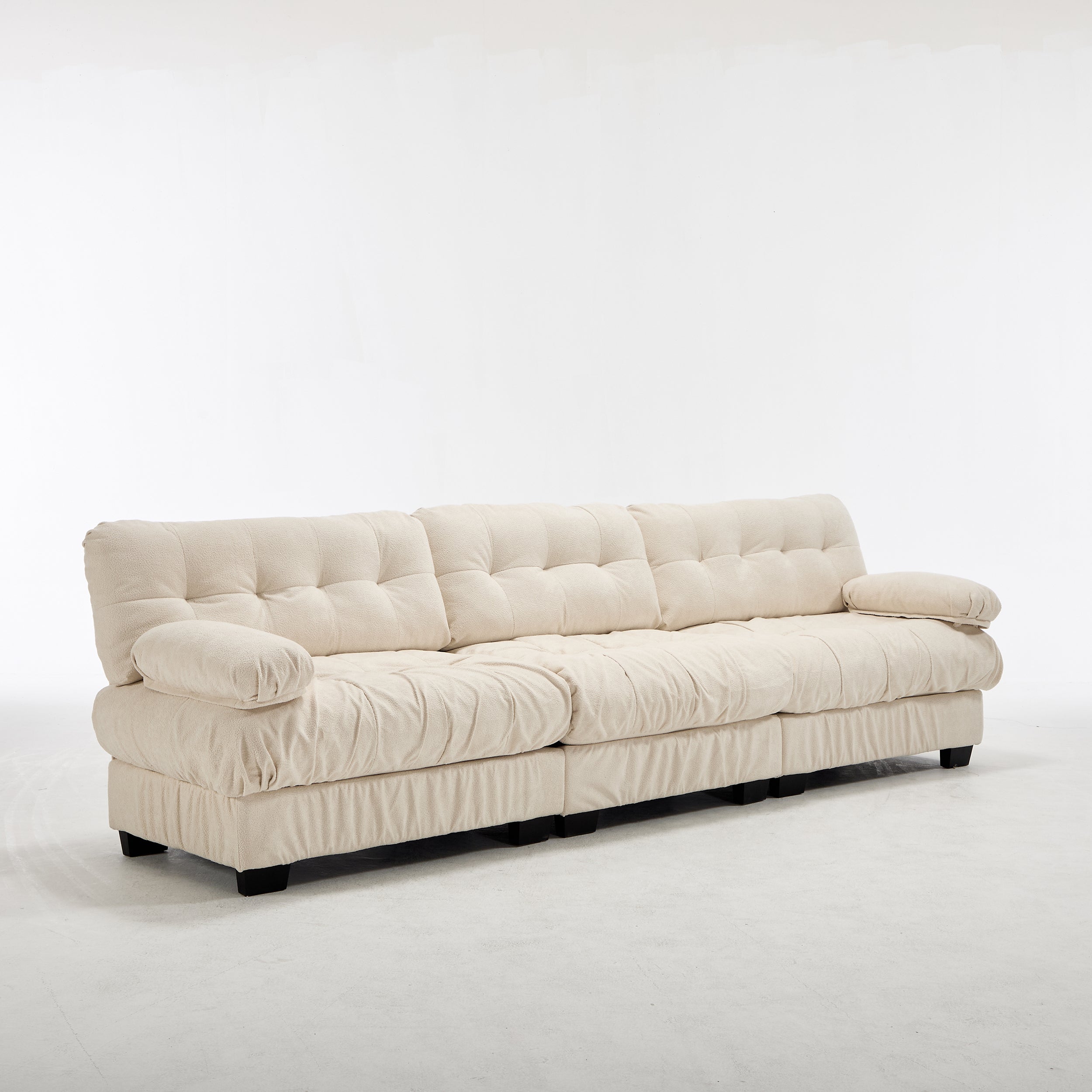 Sectional Sofa Cloud Modular Flannelette Beige 3 Seat 123 In 5 Pillows