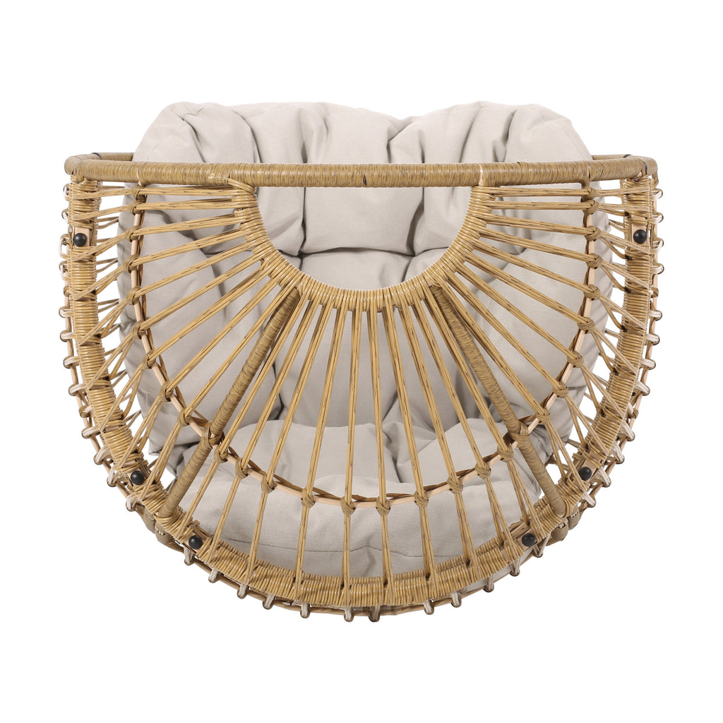 Outdoor Egg Chair PE Rattan Swivel Basket Natural Cushion 30.5in