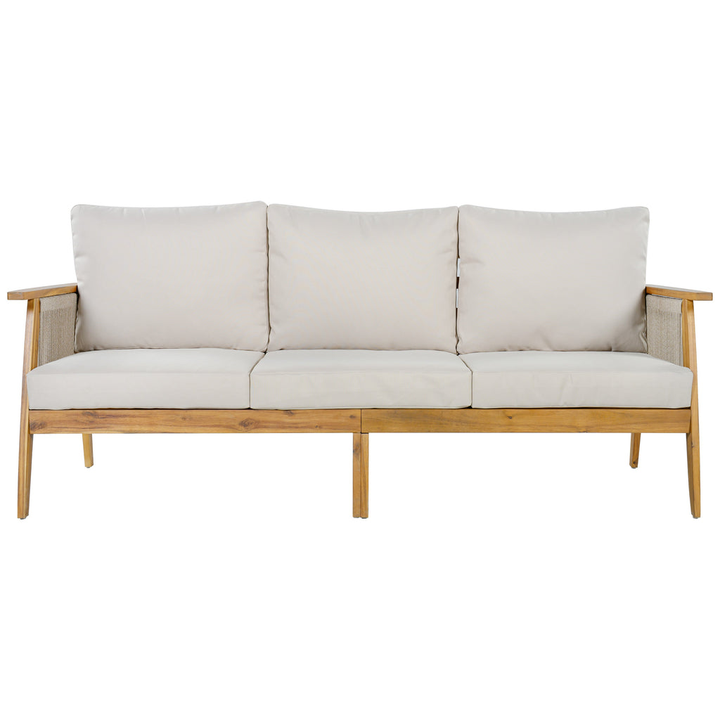 Outdoor Acacia Wood and Rope 3 Seater Patio Sofa