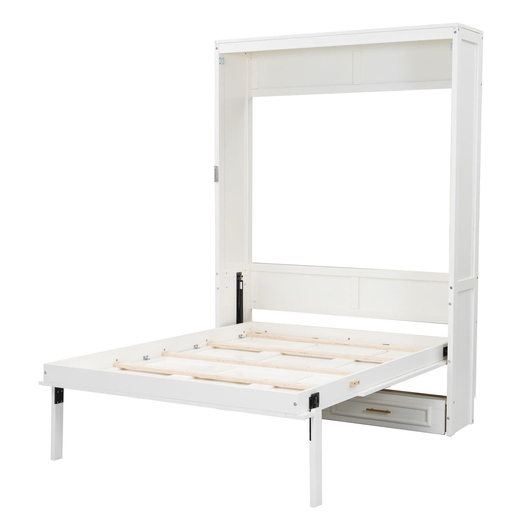 Full Size Murphy Bed With 2 Drawers - Beige