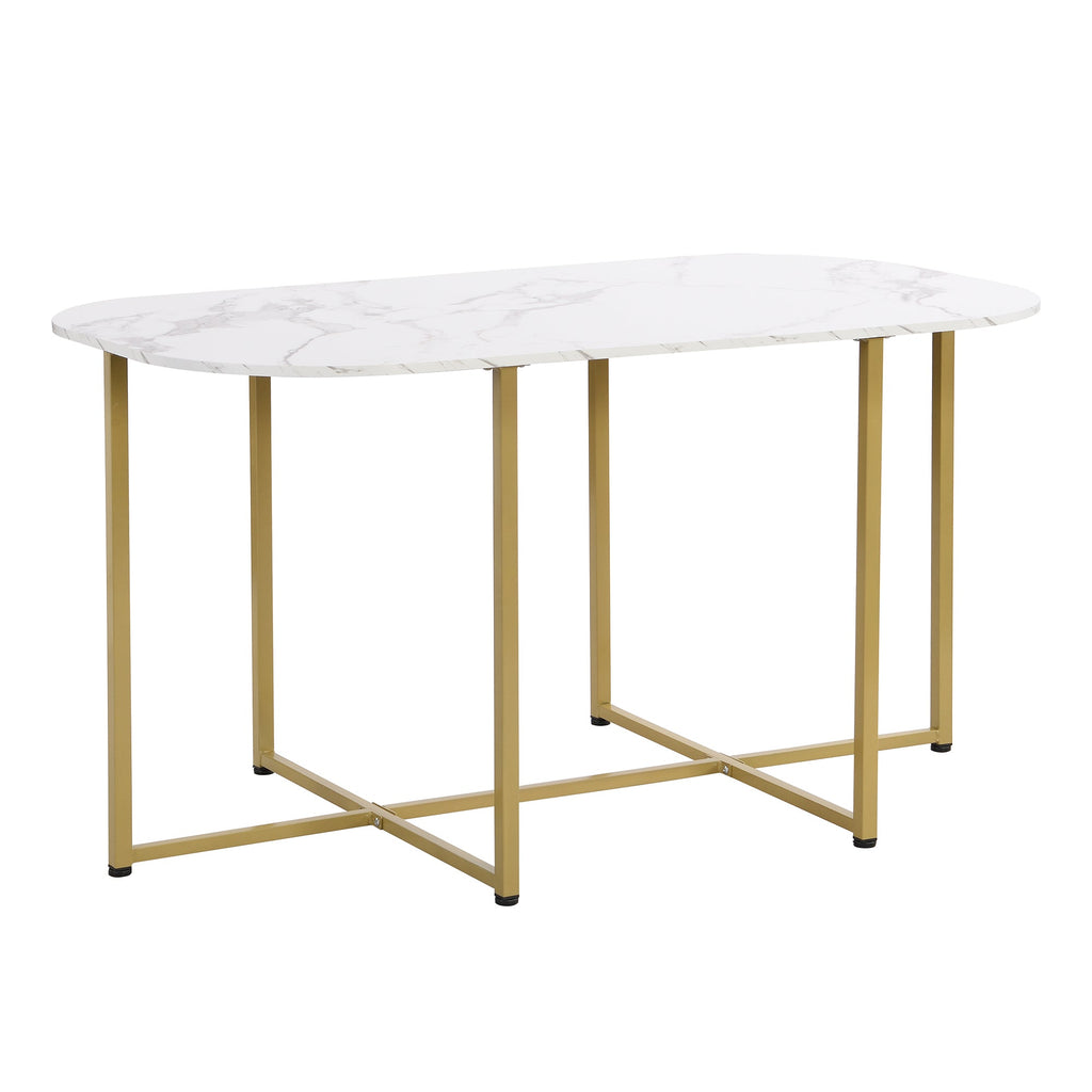 Modern 7-Piece Dining Table Set with Faux Marble Compact 55 In Kitchen Table Set for 6