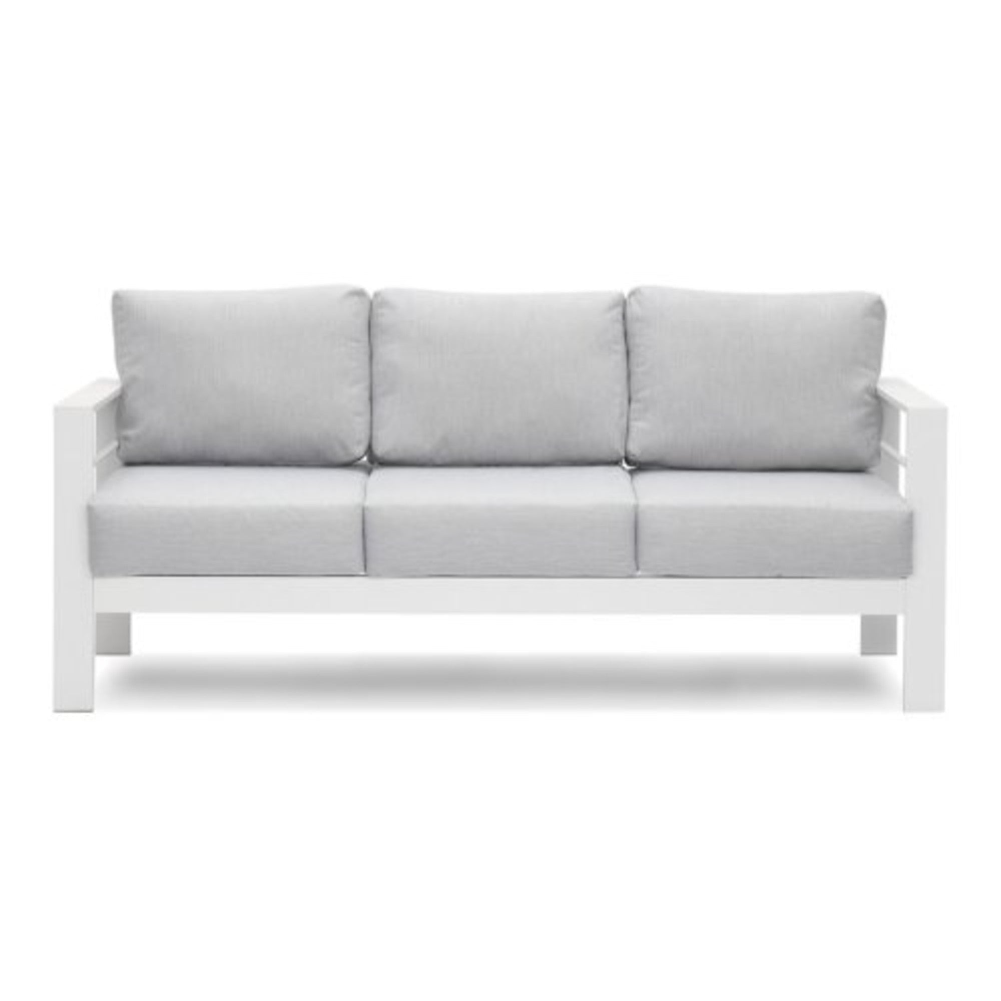 Outdoor Aluminum Sofa 3 Seat 74in White Cushions