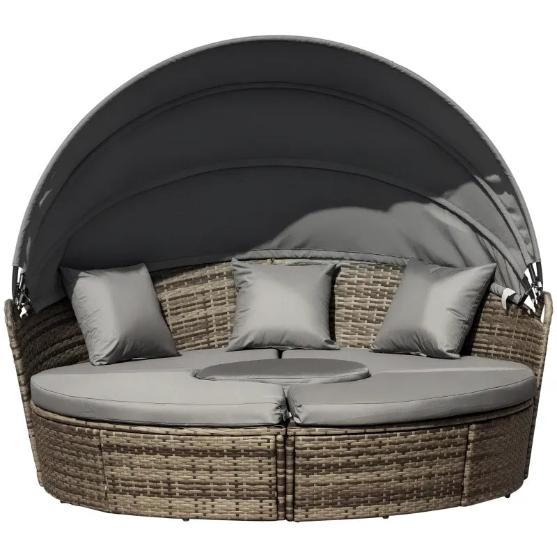 Outdoor Round Daybed Set PE Rattan Dark Gray 4 Piece Canopy 352 lb Cap