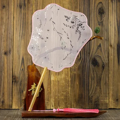 Translucent Silk Chinese Round Hand Fan with Floral Pattern