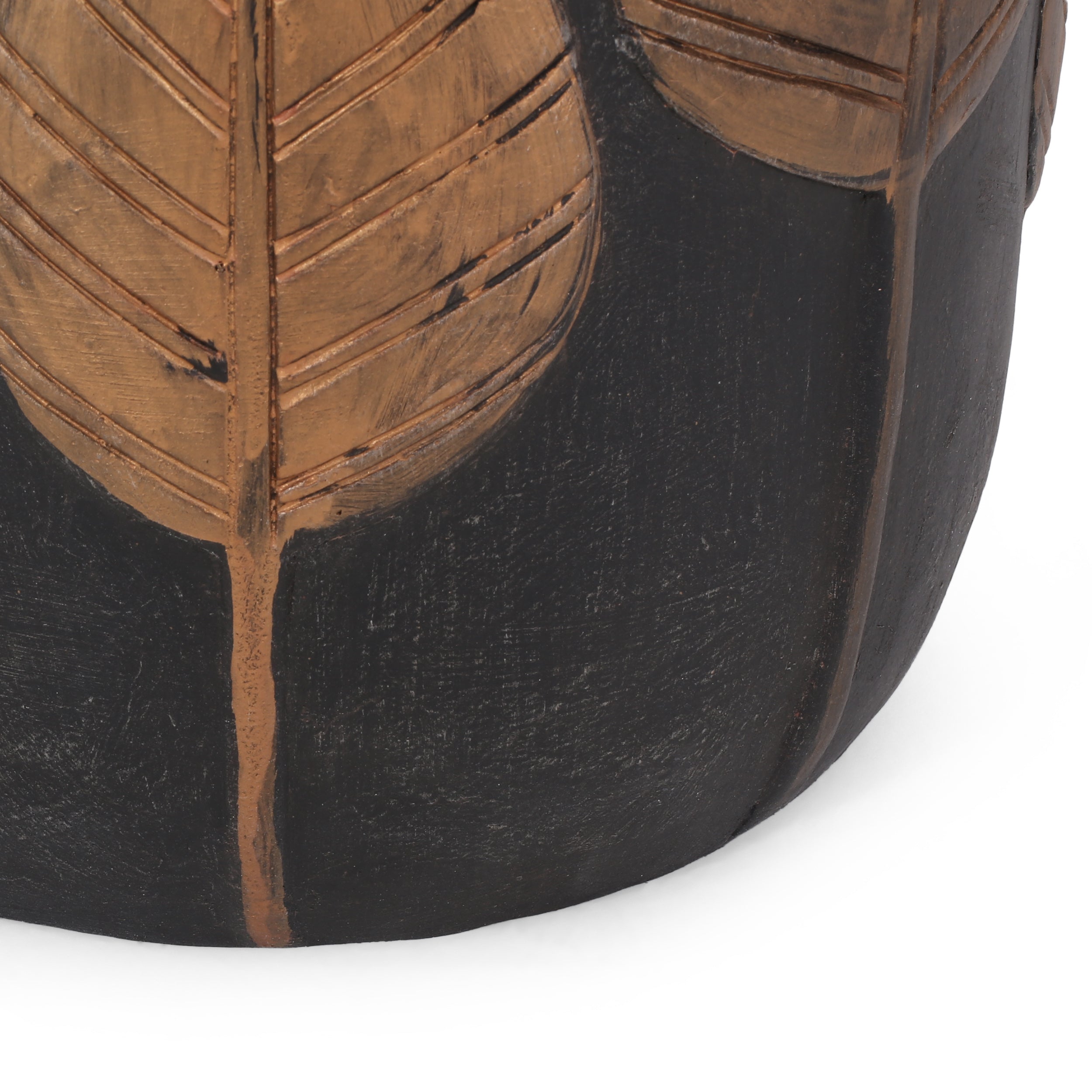 Outdoor Side Table Round MGO Concrete Copper Leaf Pattern 15.25x18.5in