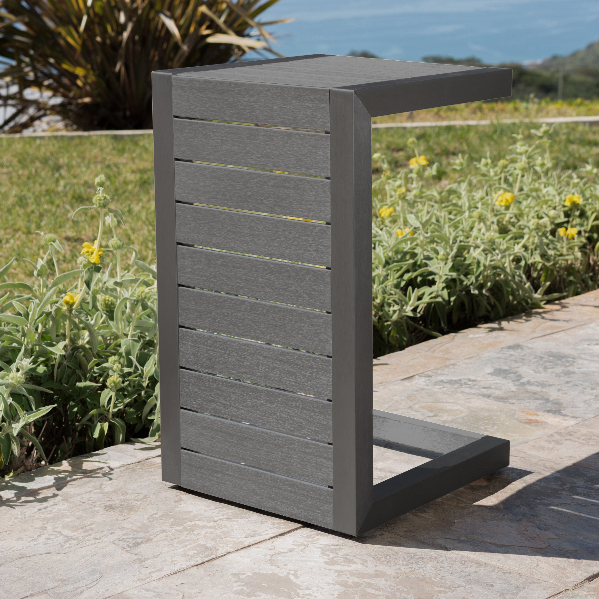 Outdoor C-Shape Side Table Aluminum Gray 14.5x15x24