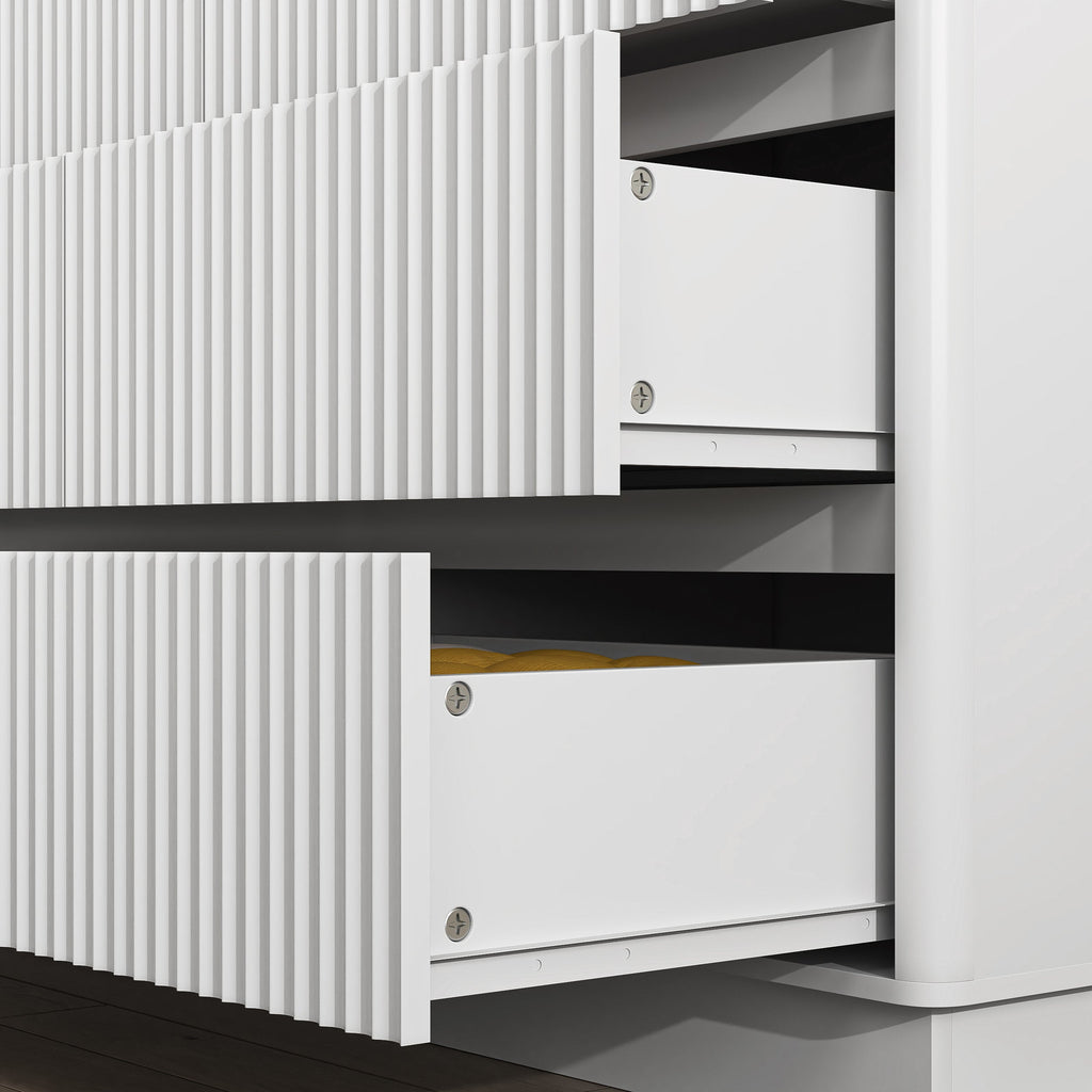 Dresser Mid-Century 9-Drawer White Wave No-Handle 59.1x15.7x31.6 In