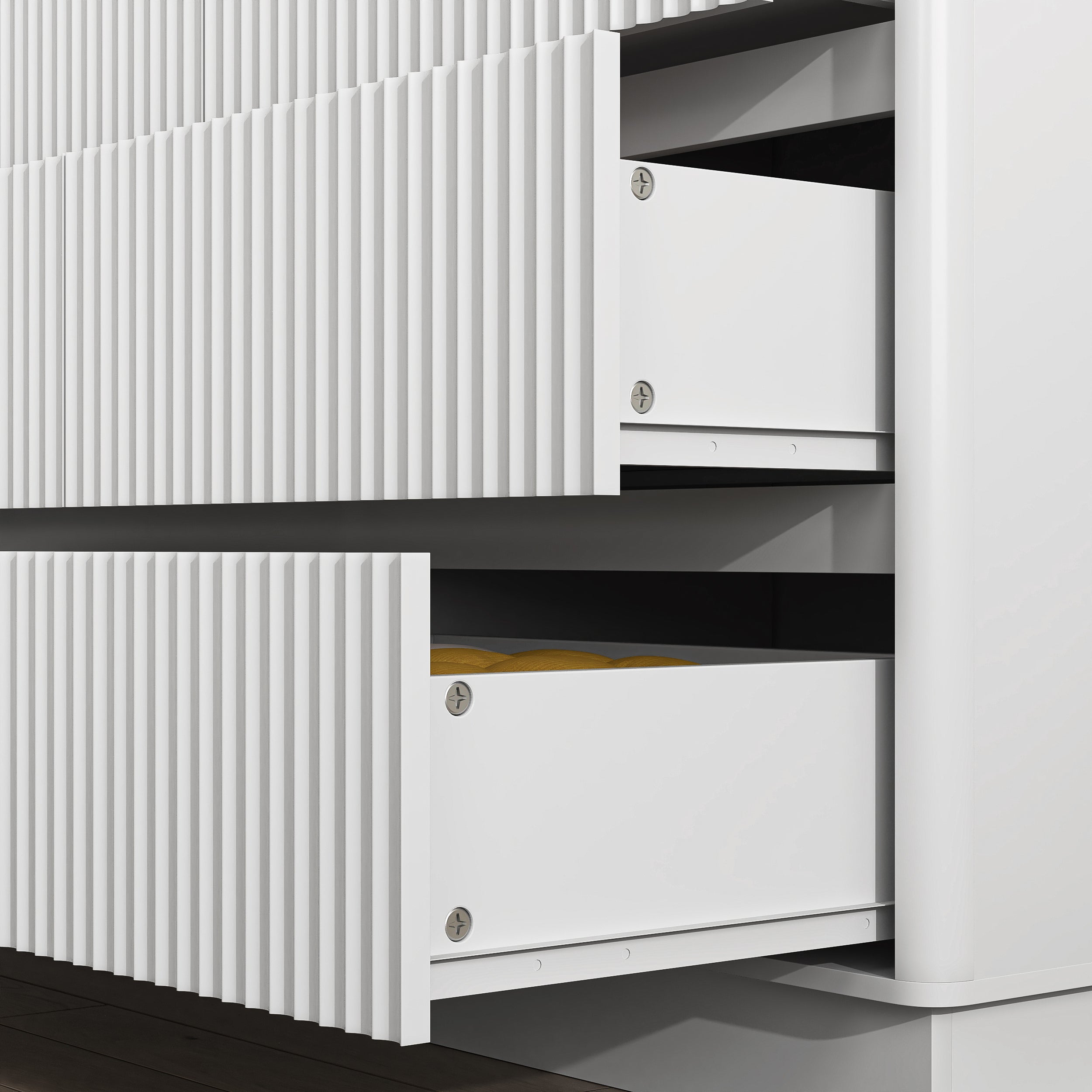 Dresser Mid-Century 9-Drawer White Wave No-Handle 59.1x15.7x31.6 In