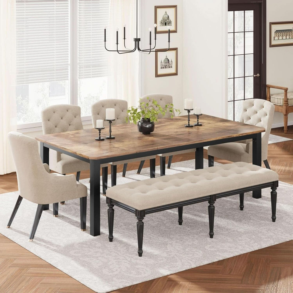 Industrial Dining Table 78.7 Inch Metal Frame Rustic Finish