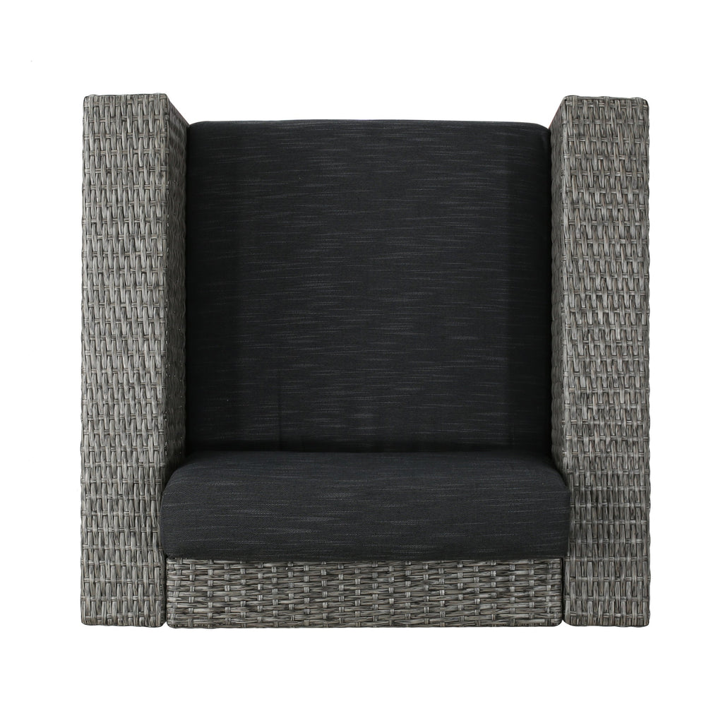 Outdoor Swivel Club Chair Wicker Iron Black Gray Cushion