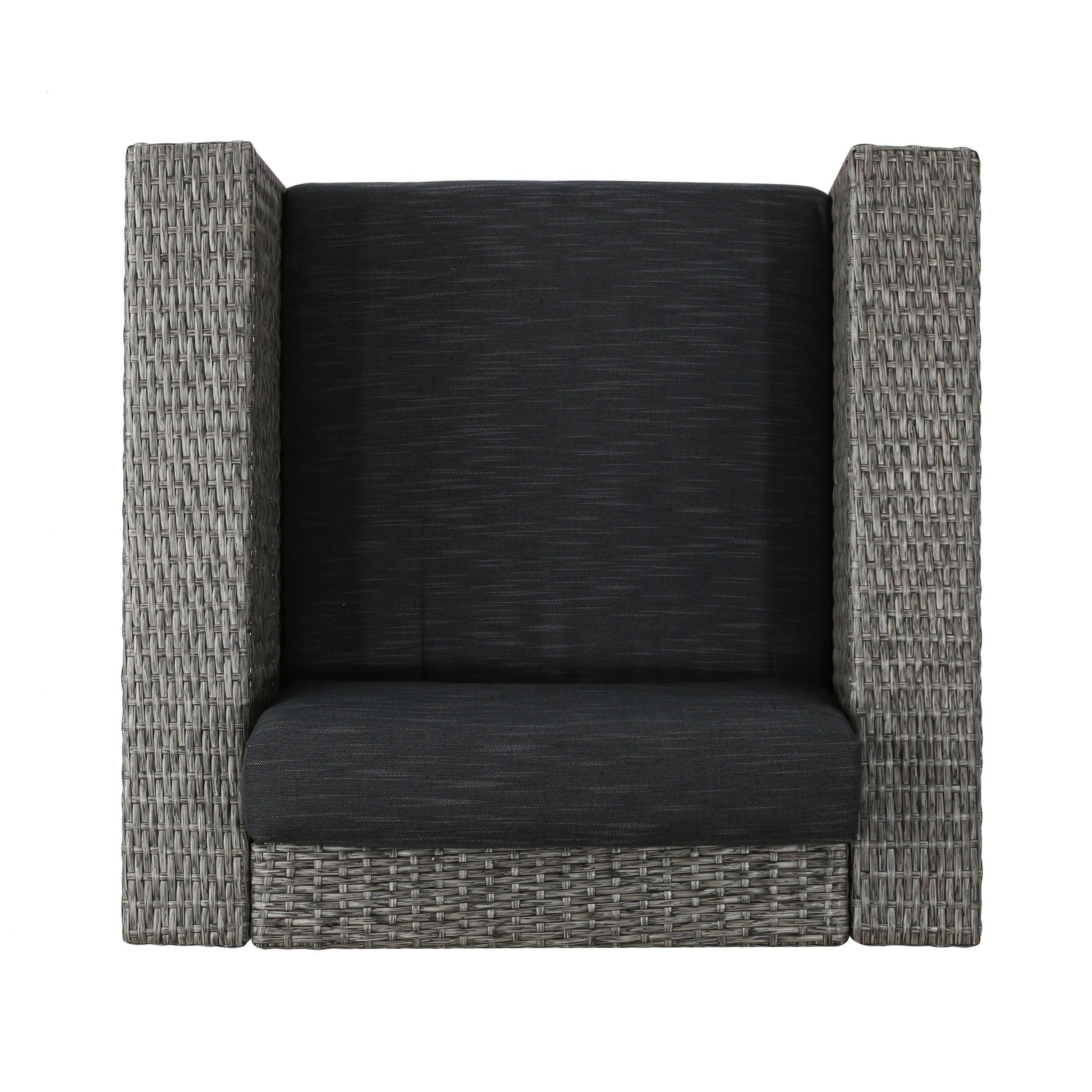 Outdoor Swivel Club Chair Wicker Iron Black Gray Cushion