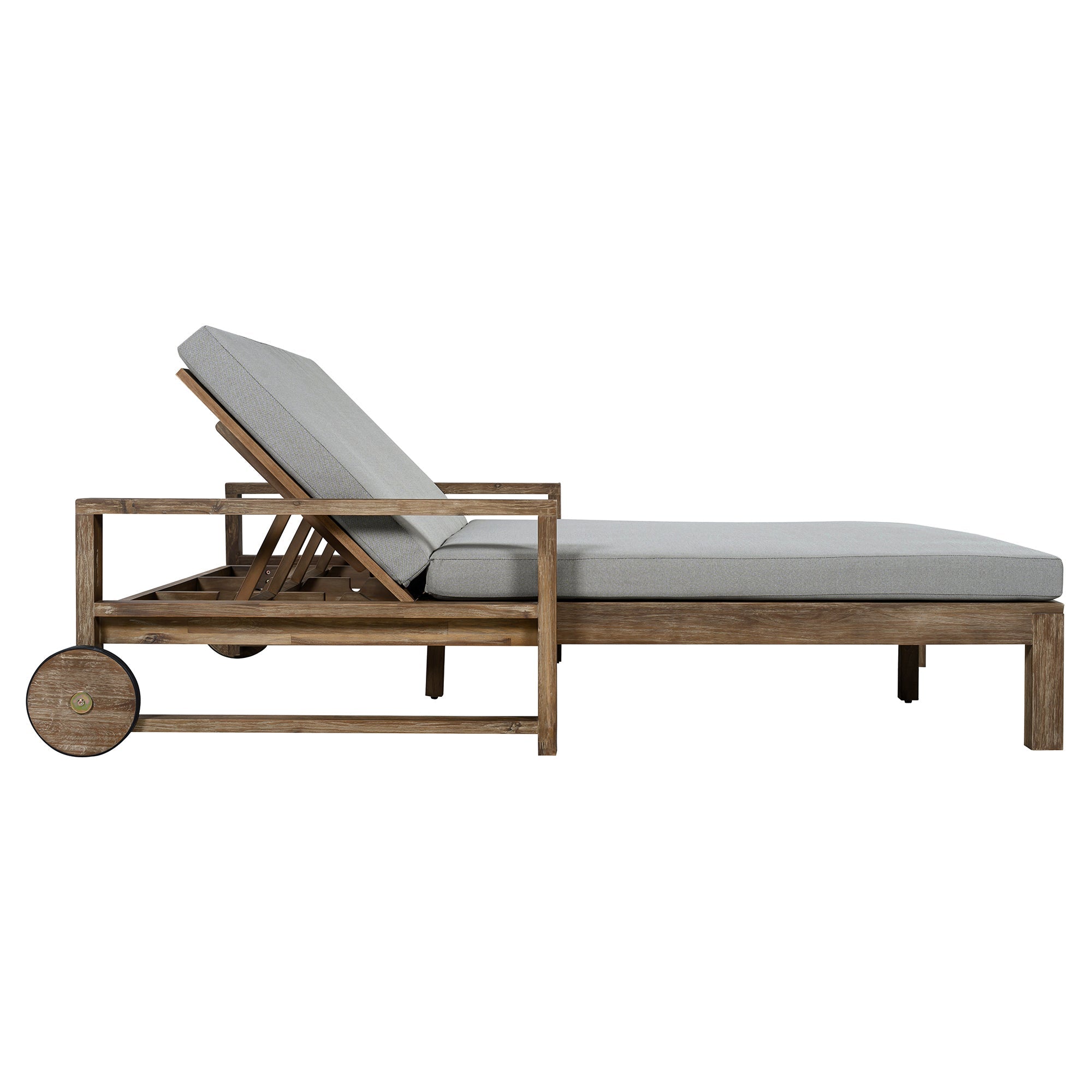 Outdoor Daybed Acacia Wood Farmhouse Gray with Wheels 2 Person