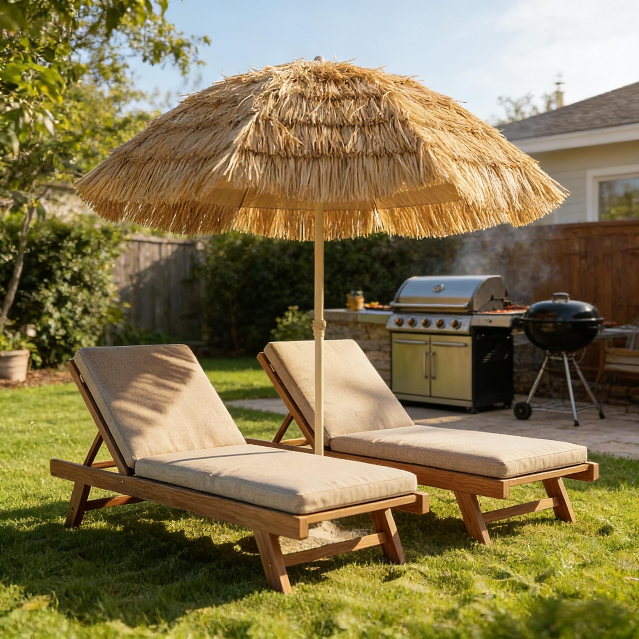 Outdoor Tiki Umbrella Faux Straw Khaki Brown 72.8in UPF 30