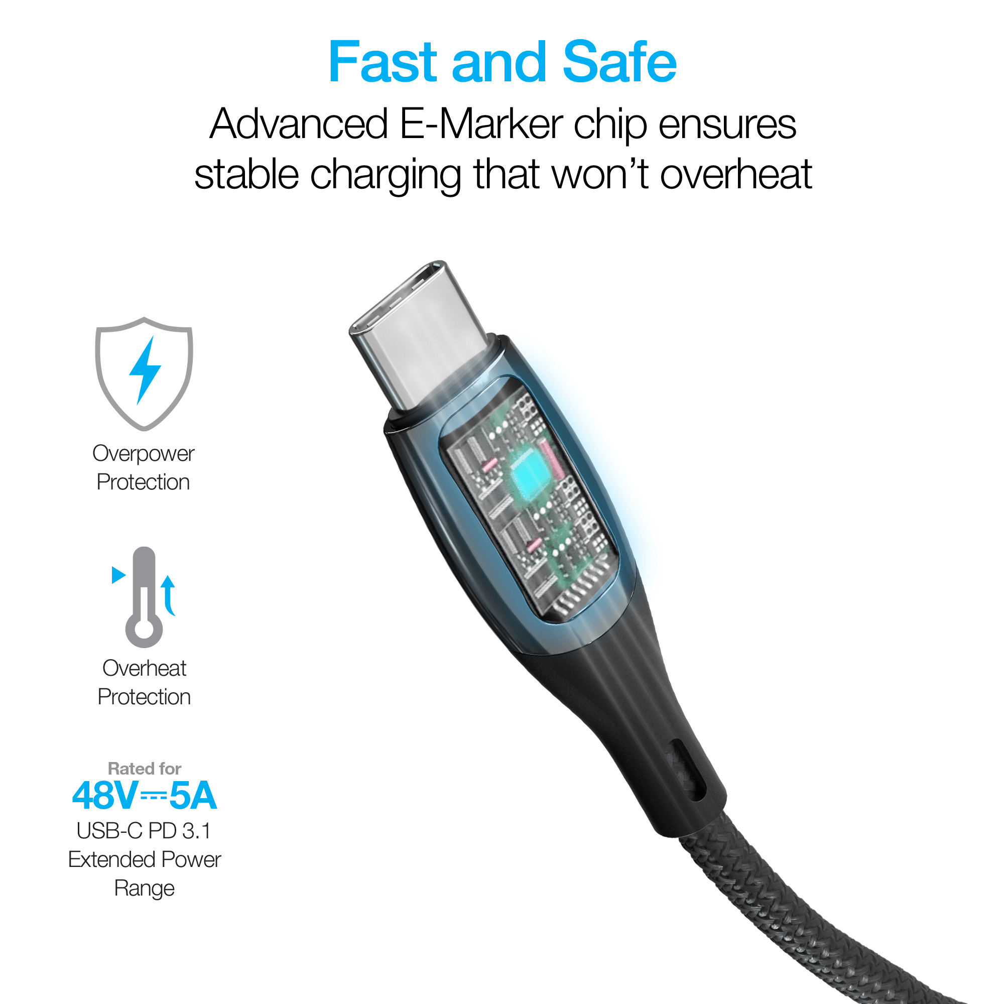 Naztech DigiWATT USB-C to USB-C Digital LED Cable 6ft