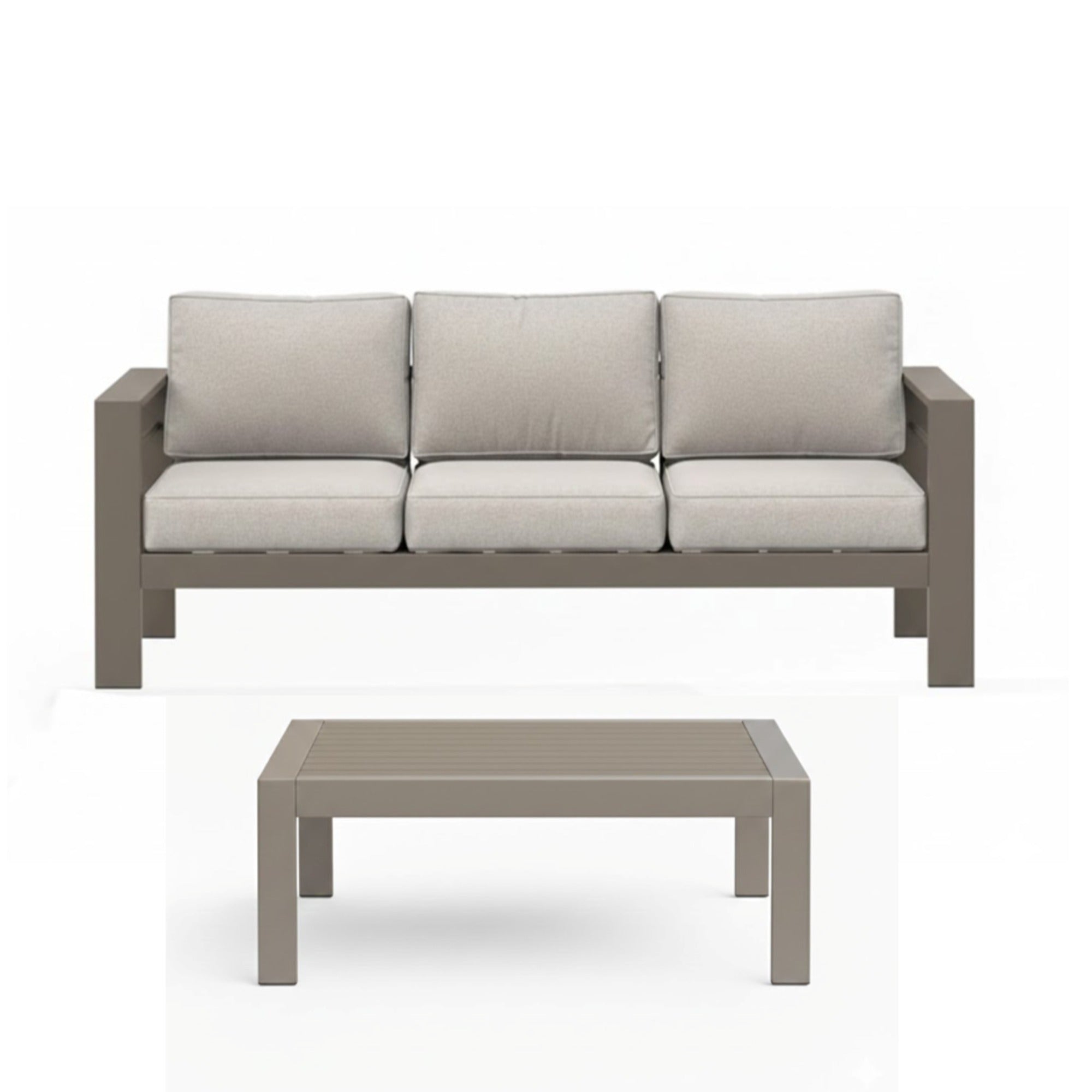 Outdoor Patio Set Iron Khaki 2 Piece 3 Seat Sofa 5 in Cushions 43in Table