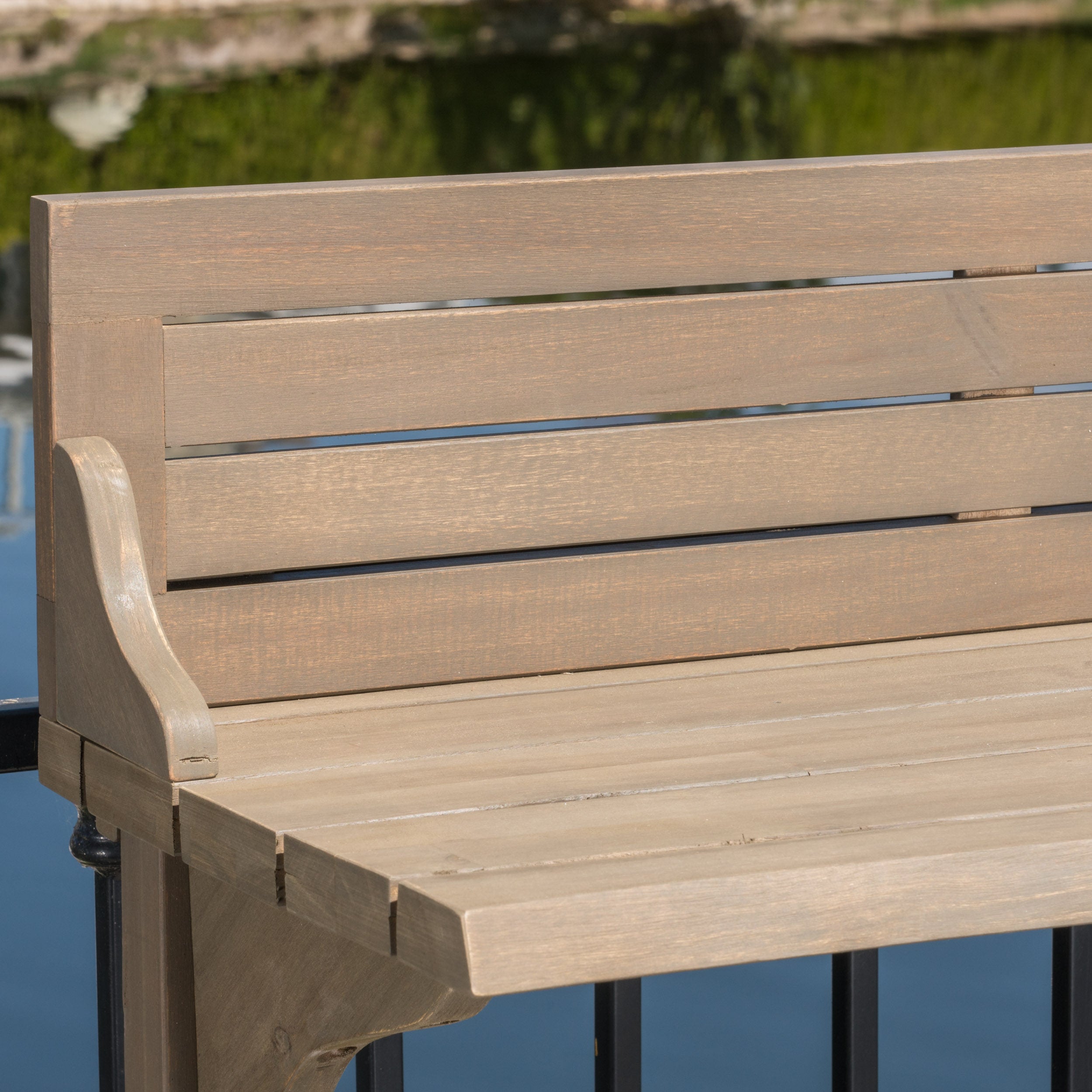 Outdoor Balcony Bar Set Acacia Wood Gray 3 Piece Table 2 Stools Seats 2