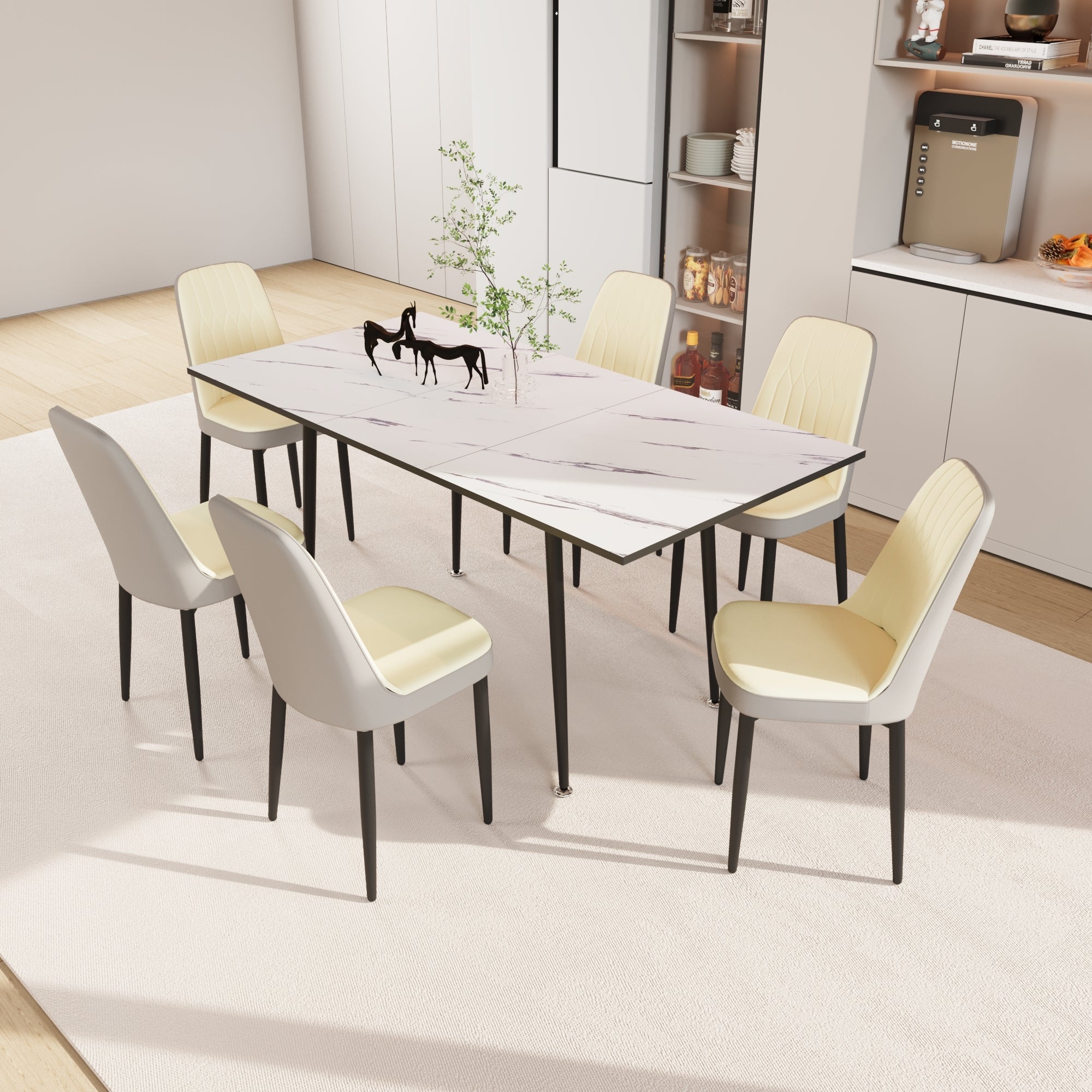 47'-63' expandable dining table set for 2-6 people, equipped with PU fabric