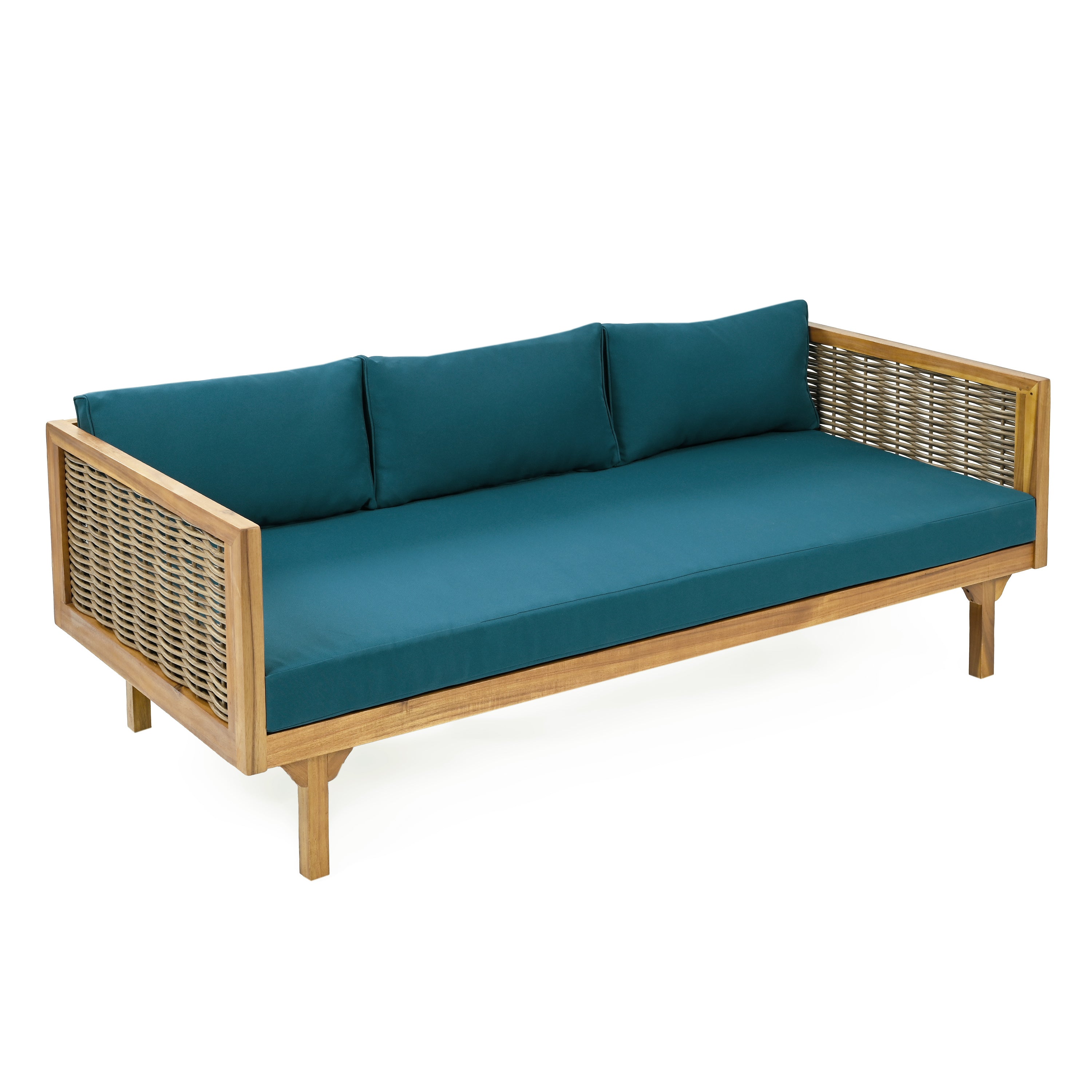 Outdoor Patio Set Acacia Wood Wicker Teak Dark Teal Daybed 2 Piece 600 LB
