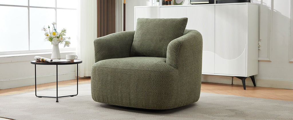 Accent Chair Swivel Barrel Chenille Green 360 Degree Pocket Spring 38 In