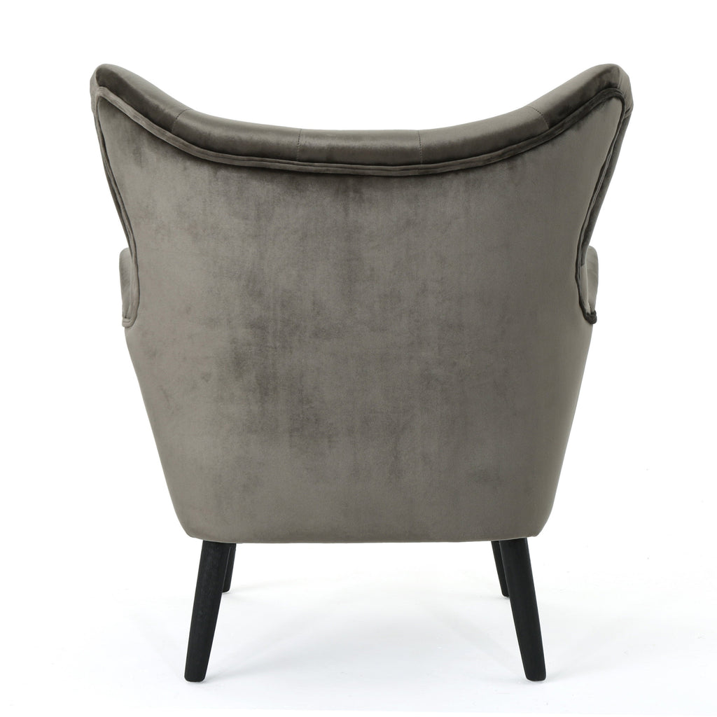 Accent Chair Mid-Century Wingback Velvet Tufted Gray Oak Frame 29x34x40 In